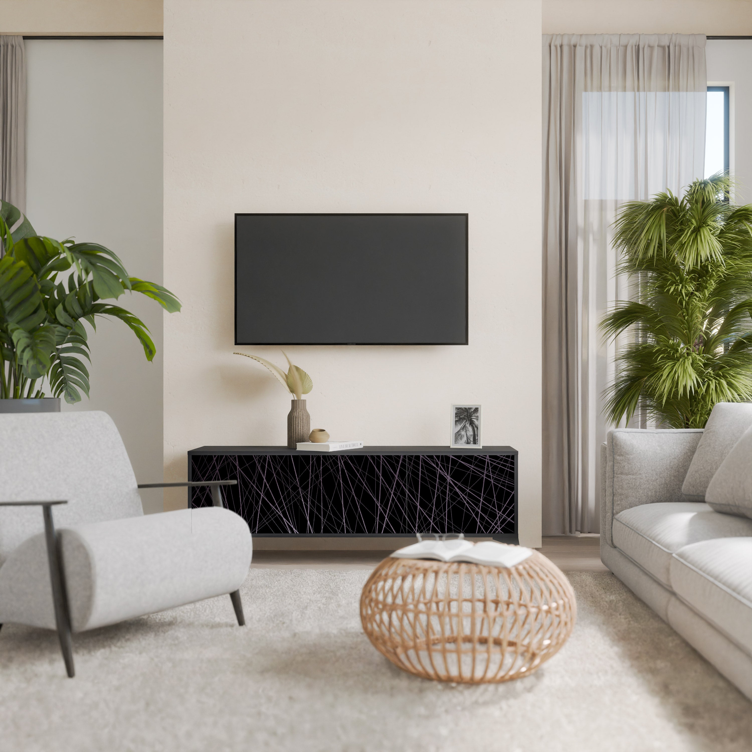 Mueble de TV de 3 puertas SHIMMER SPIDEGRAM con acabado negro