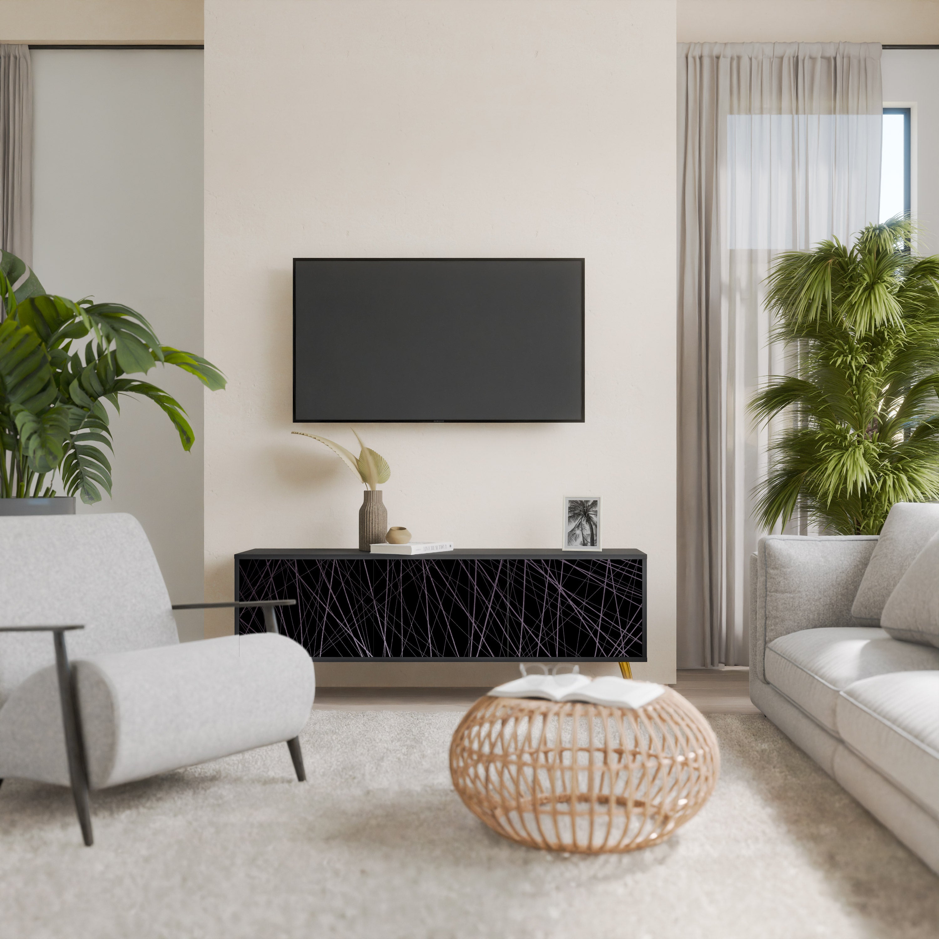 Mueble de TV de 3 puertas SHIMMER SPIDEGRAM con acabado negro