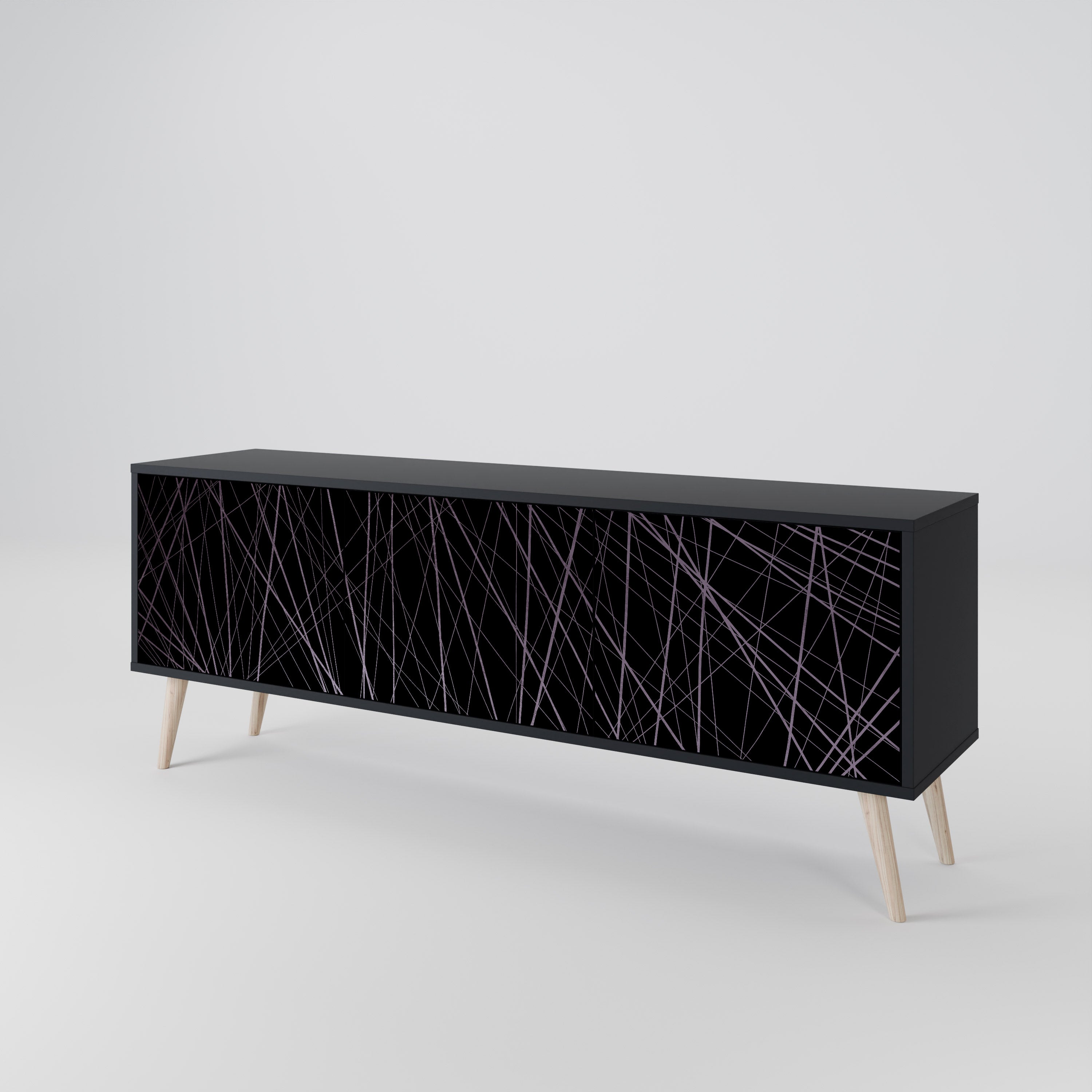 Mueble de TV de 3 puertas SHIMMER SPIDEGRAM con acabado negro