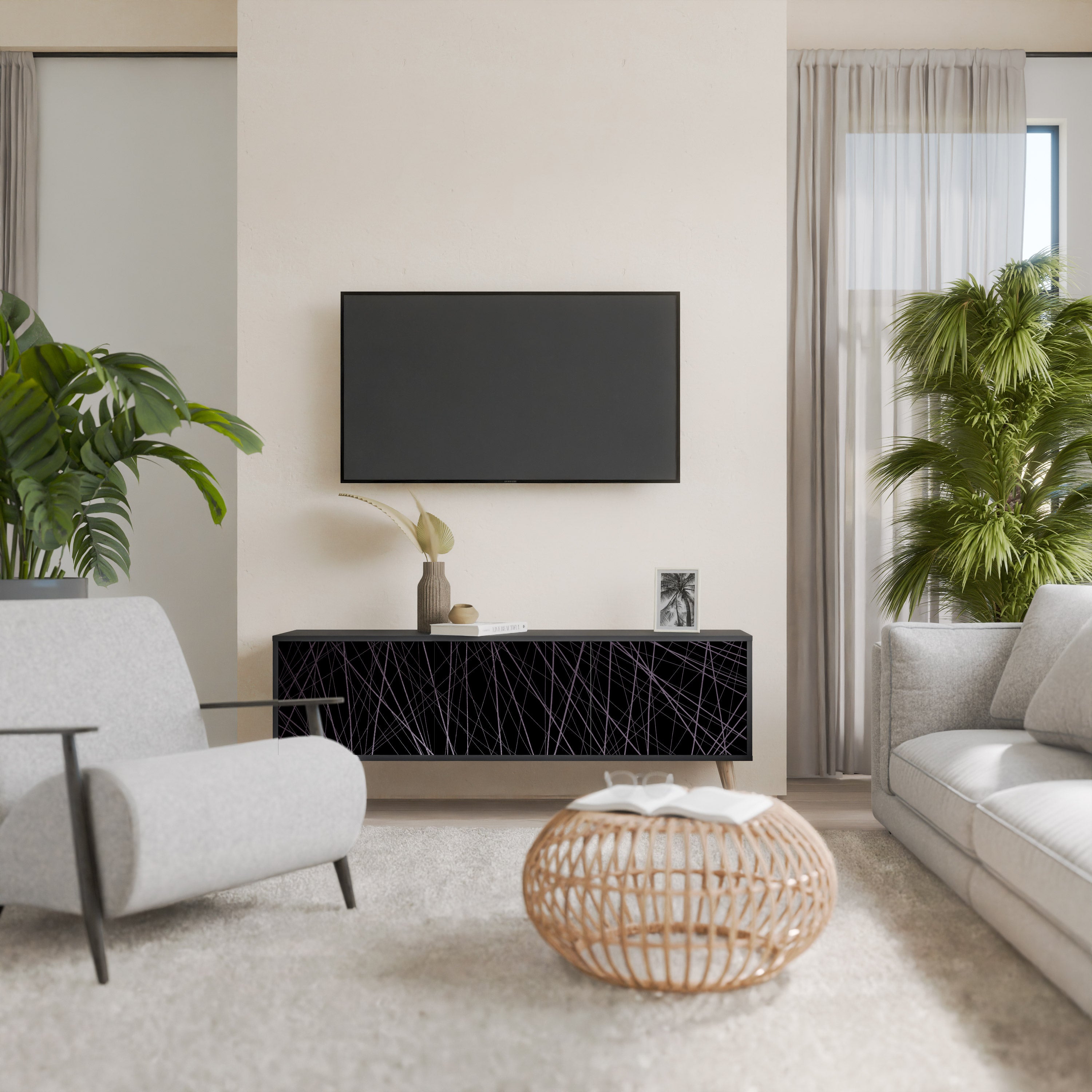 Mueble de TV de 3 puertas SHIMMER SPIDEGRAM con acabado negro