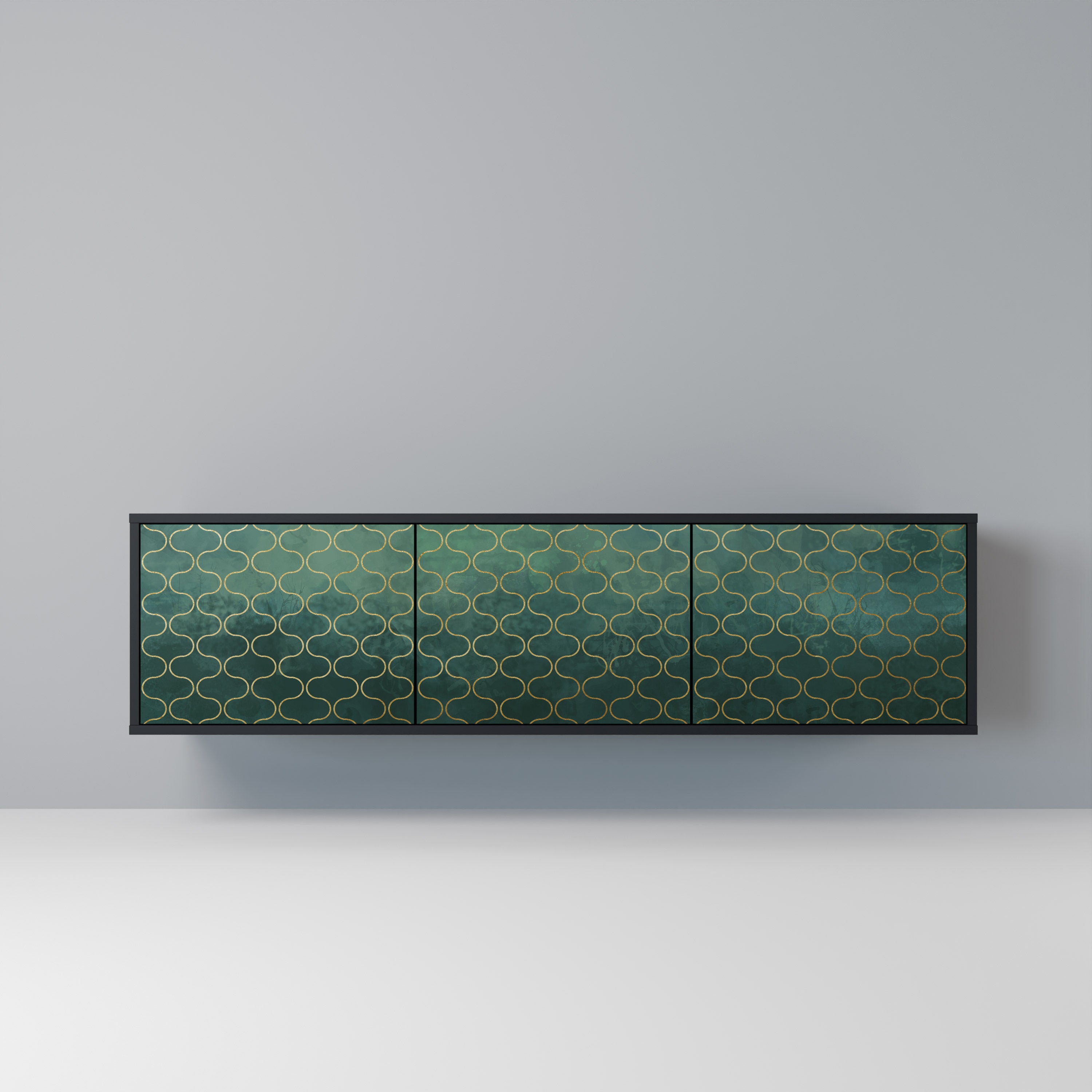 Mueble de TV de 3 puertas TESSELATED GREENERY en acabado negro