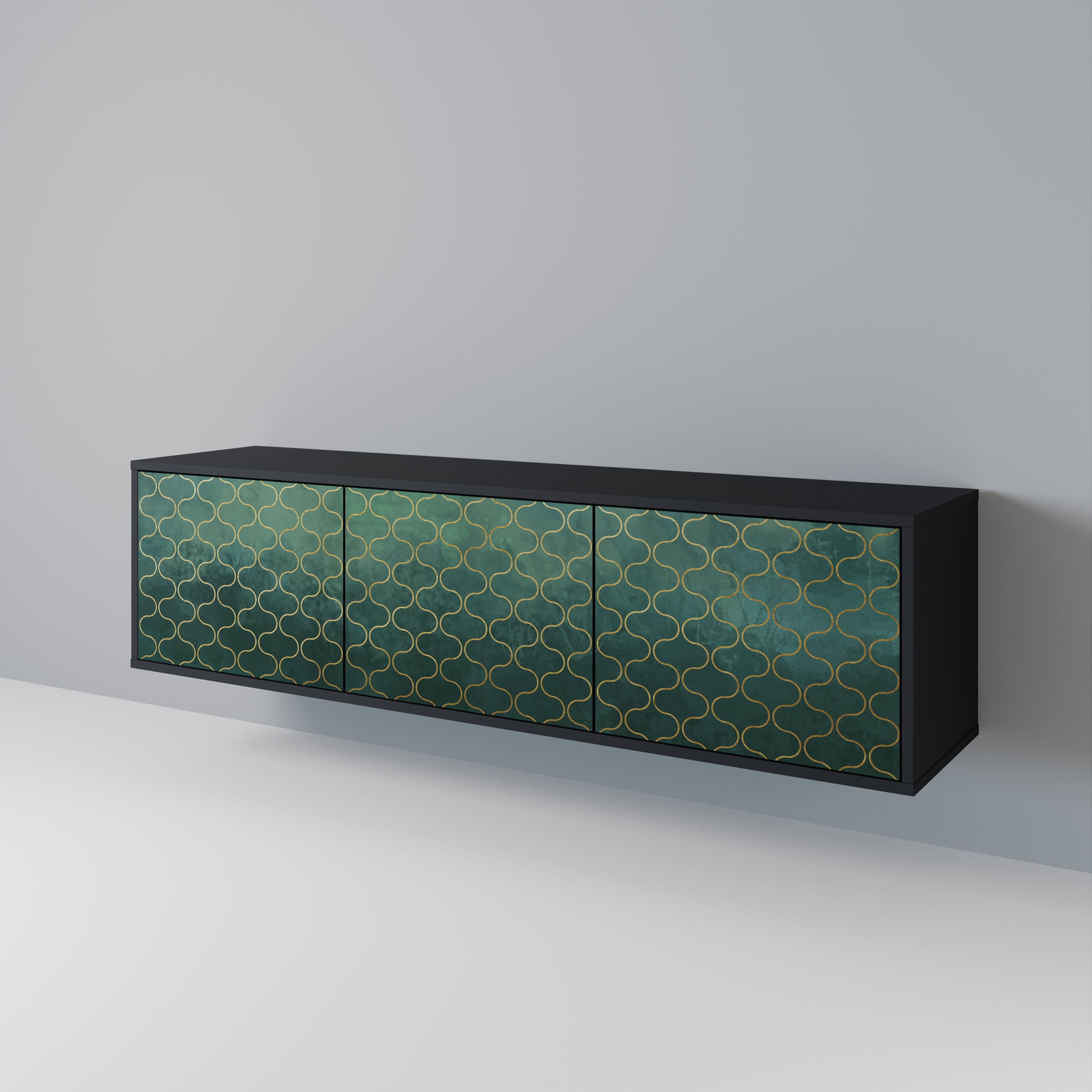 Mueble de TV de 3 puertas TESSELATED GREENERY en acabado negro