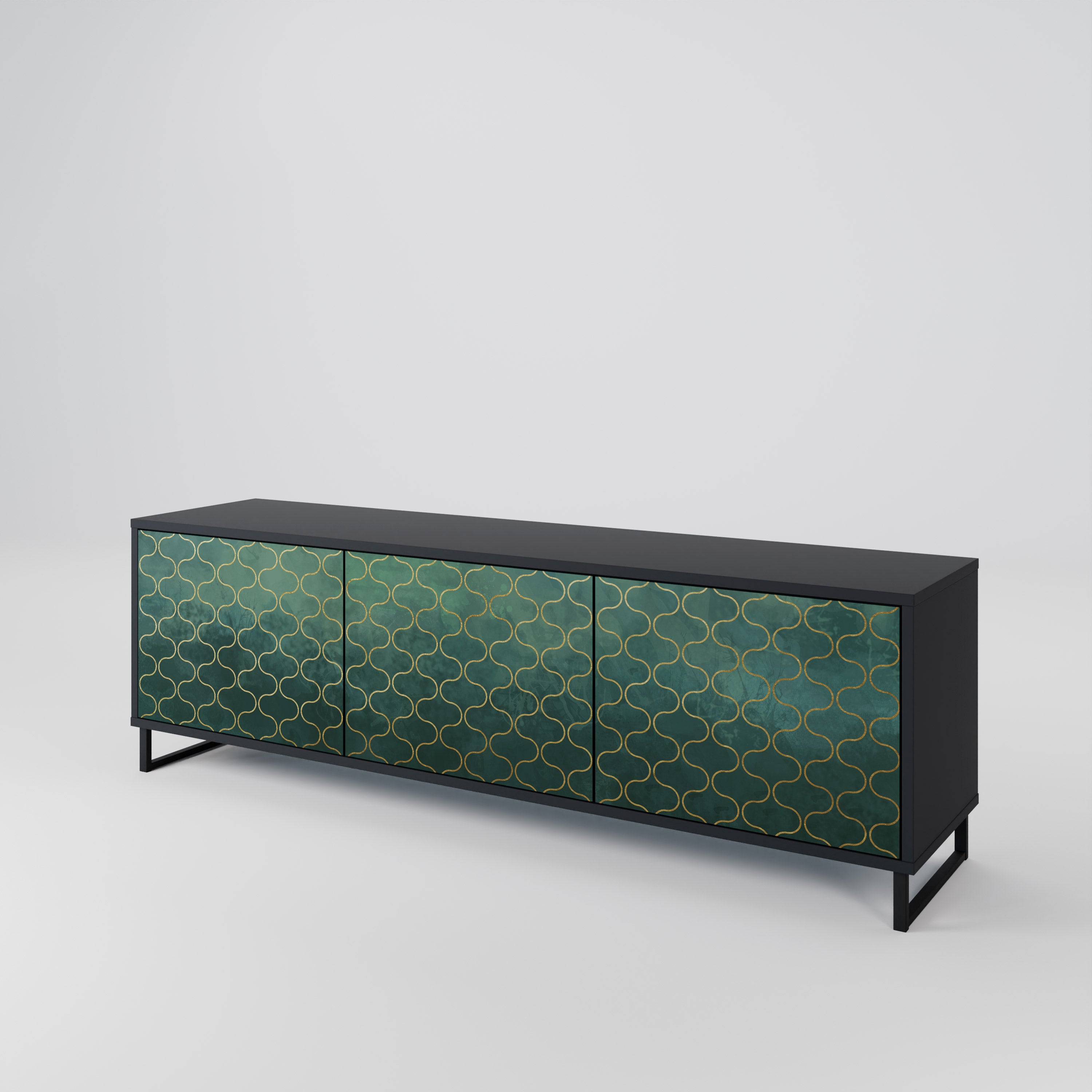 Mueble de TV de 3 puertas TESSELATED GREENERY en acabado negro