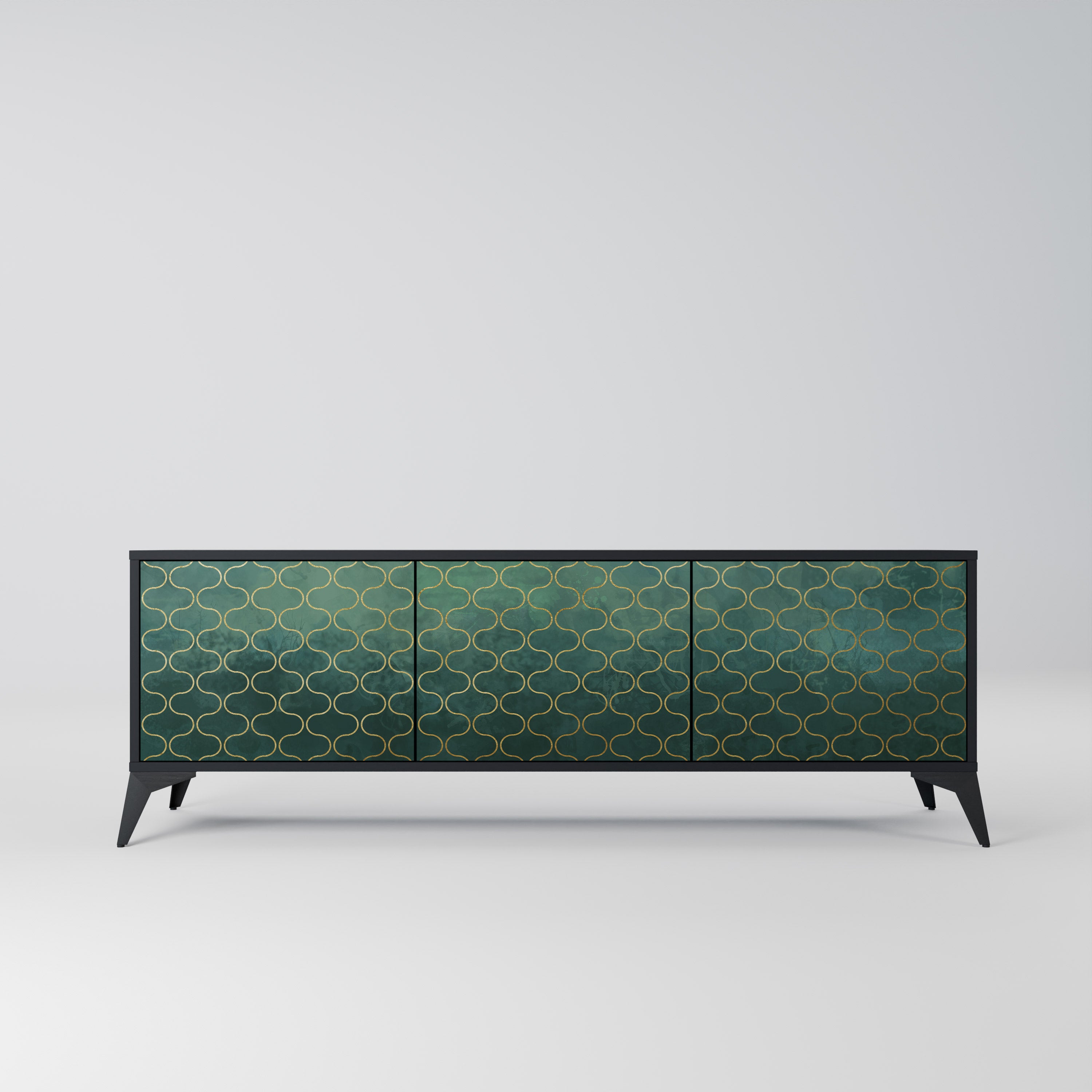 Mueble de TV de 3 puertas TESSELATED GREENERY en acabado negro