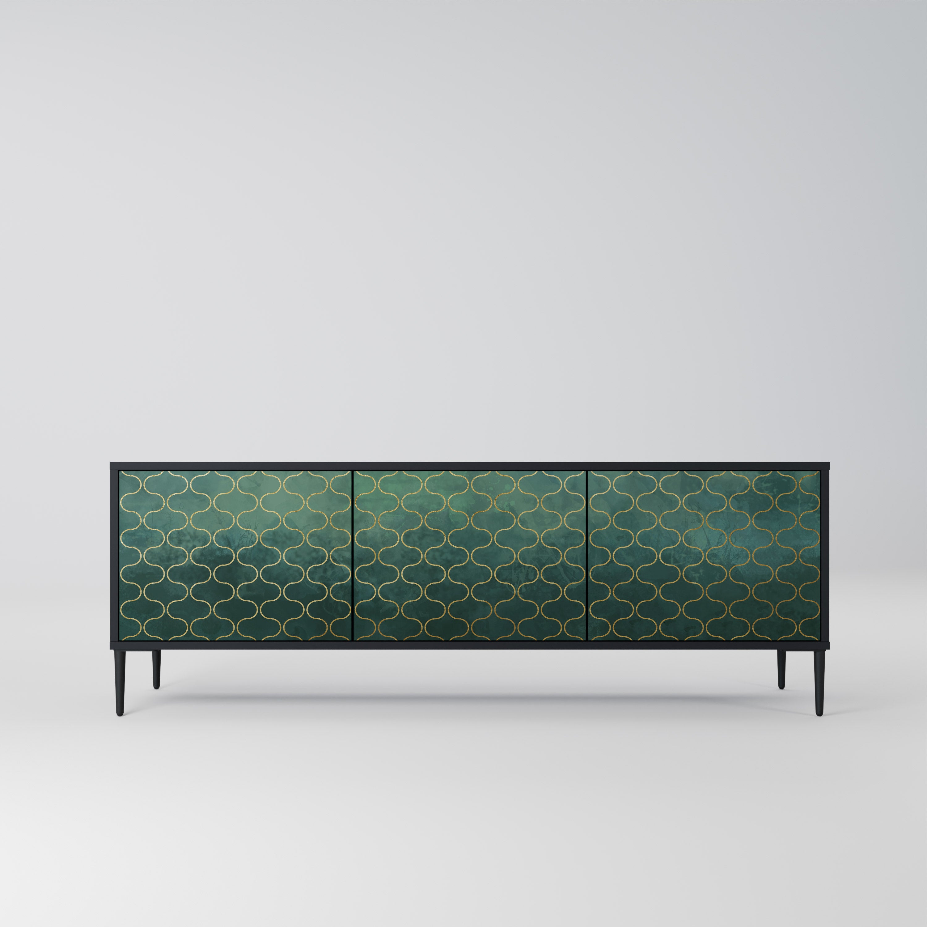 Mueble de TV de 3 puertas TESSELATED GREENERY en acabado negro