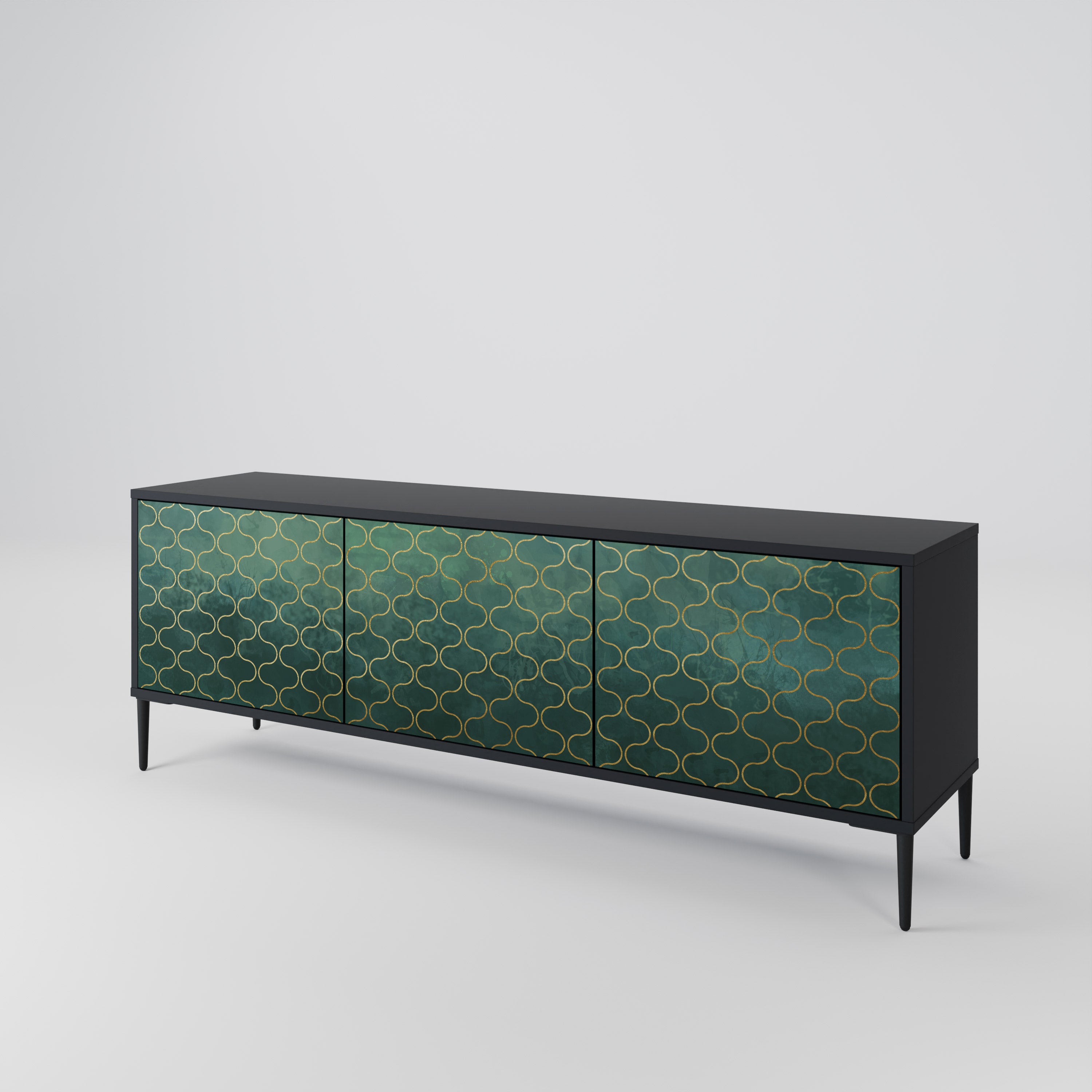 Mueble de TV de 3 puertas TESSELATED GREENERY en acabado negro