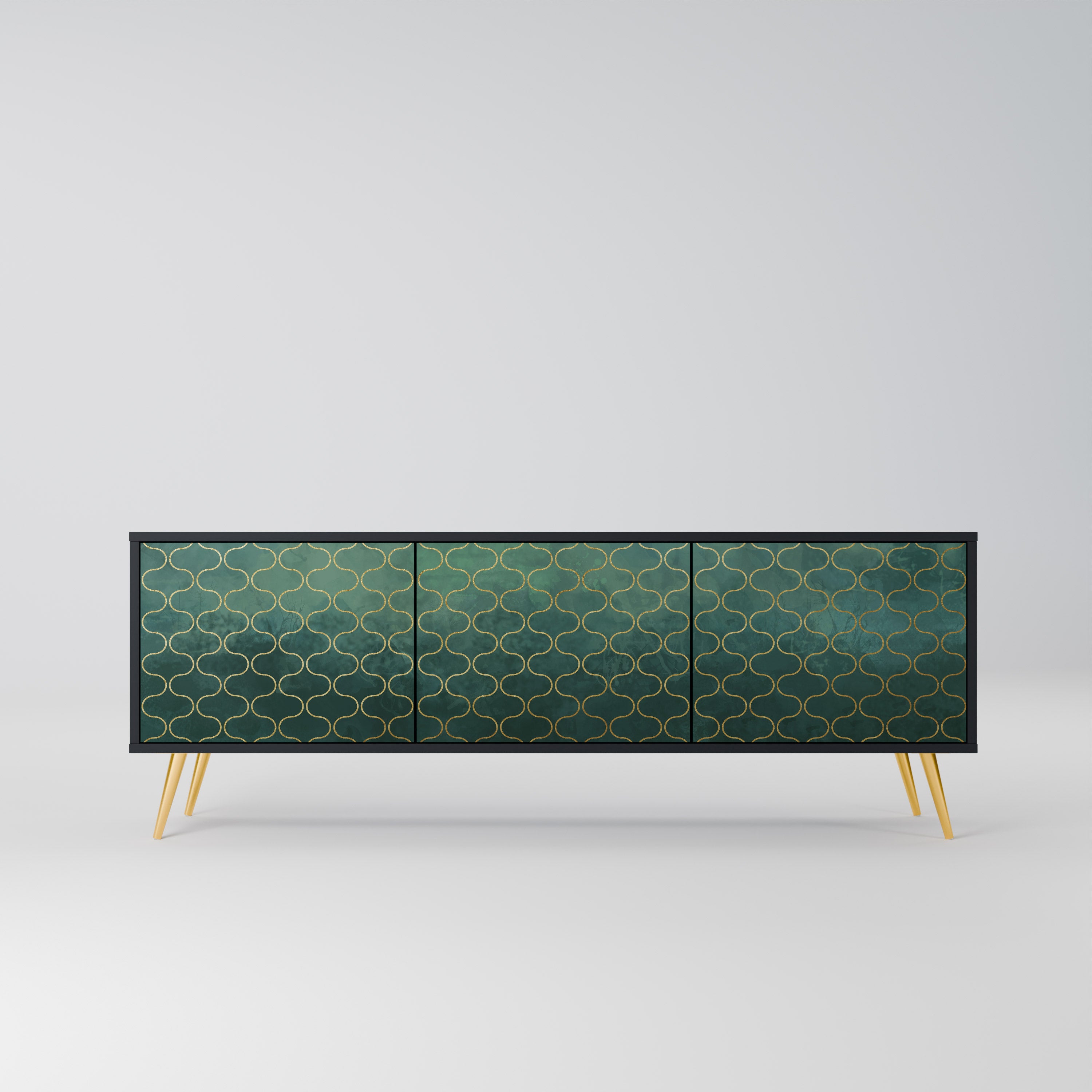 Mueble de TV de 3 puertas TESSELATED GREENERY en acabado negro