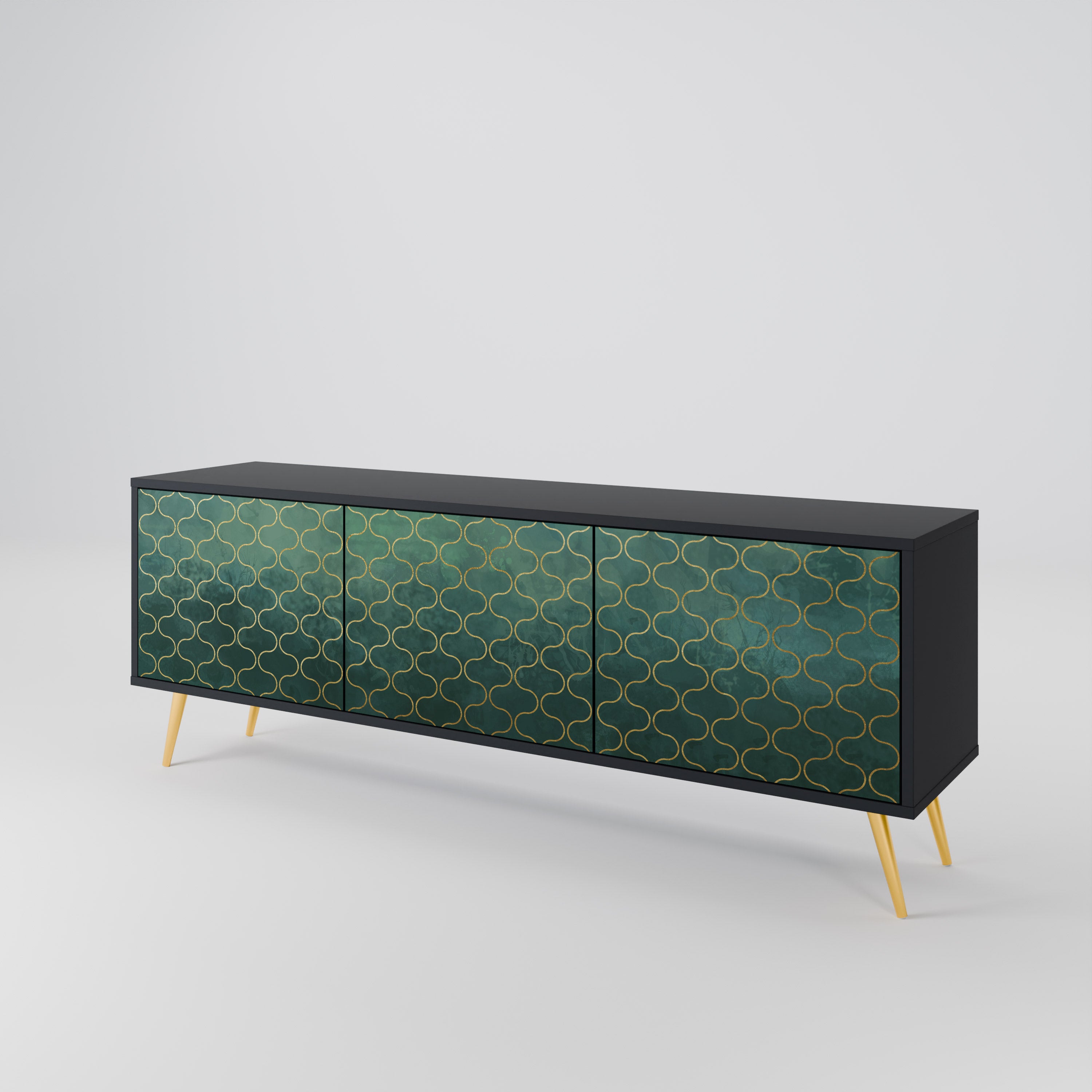 Mueble de TV de 3 puertas TESSELATED GREENERY en acabado negro