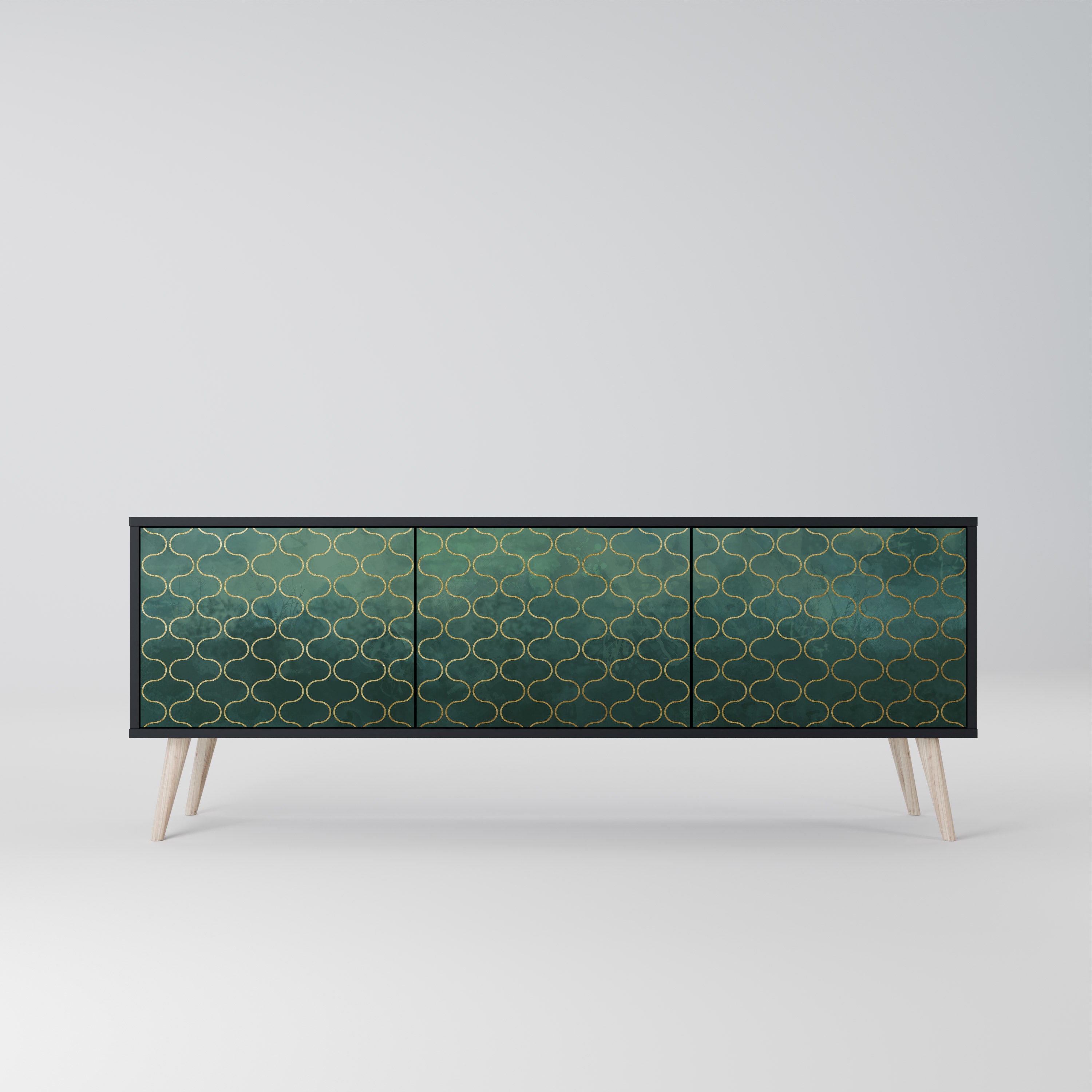 Mueble de TV de 3 puertas TESSELATED GREENERY en acabado negro