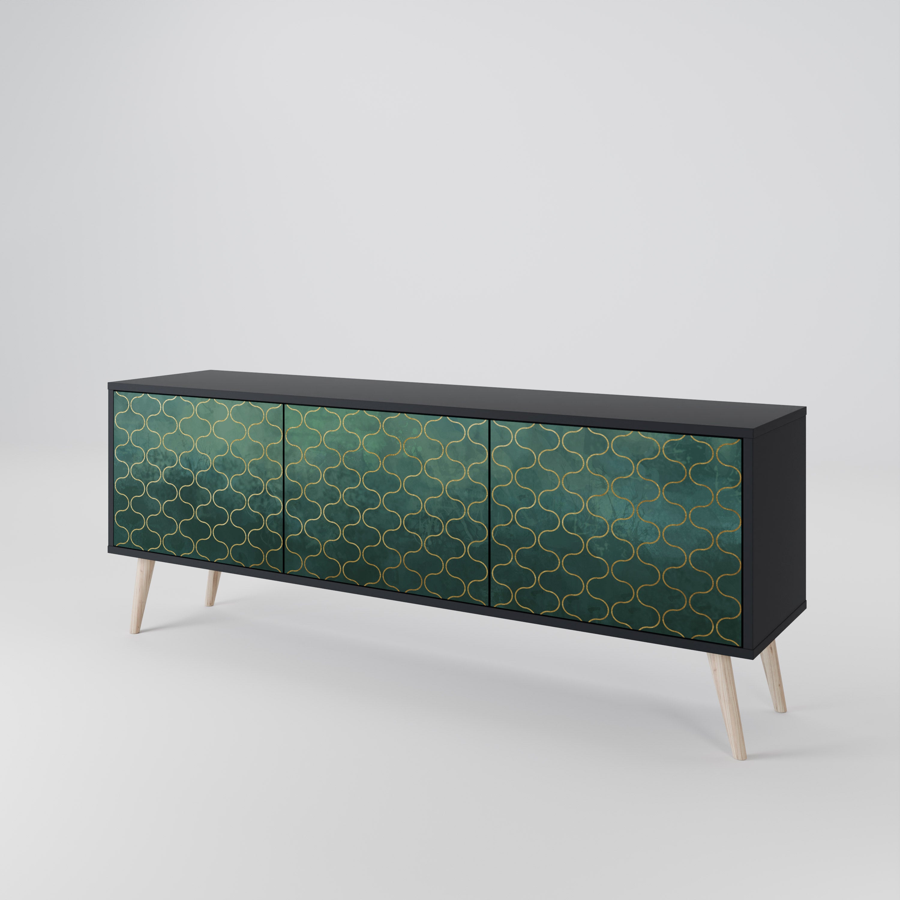 Mueble de TV de 3 puertas TESSELATED GREENERY en acabado negro
