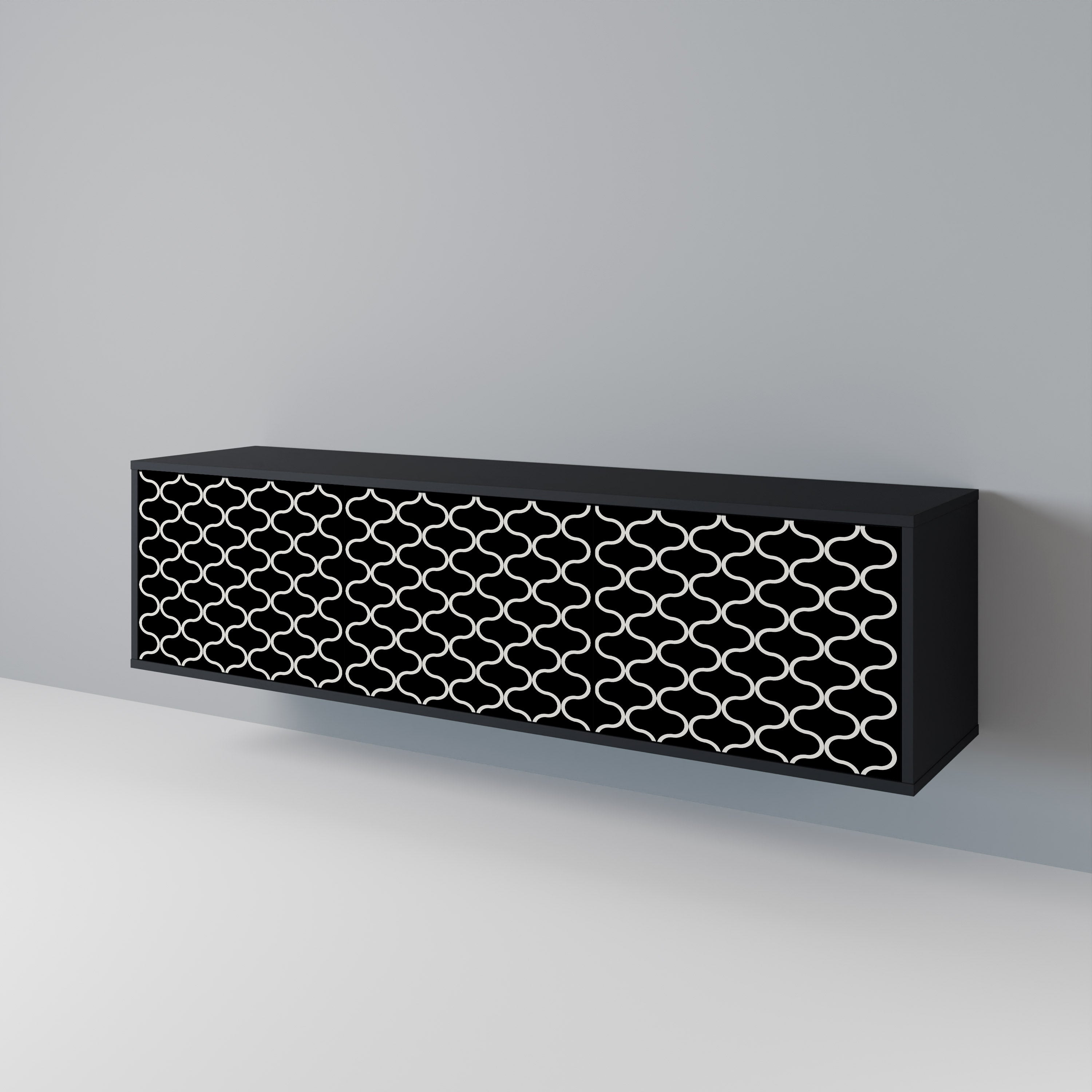 Mueble para TV de 3 puertas TESSELATED BLACKNESS con acabado negro