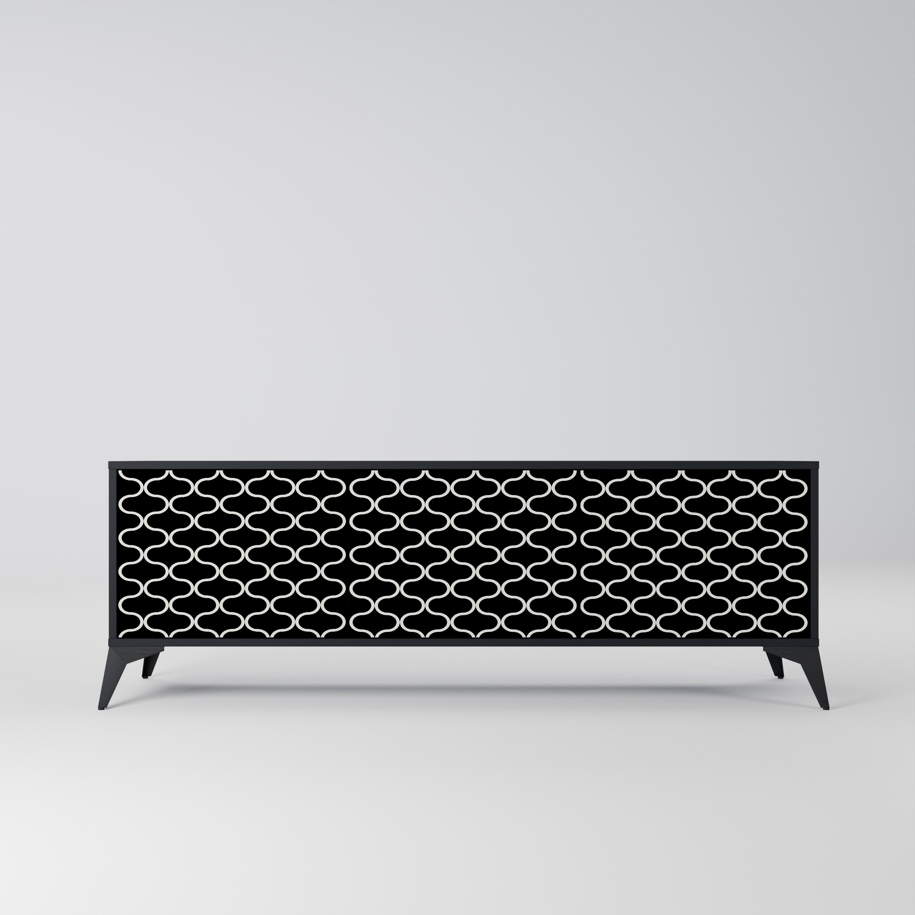 Mueble para TV de 3 puertas TESSELATED BLACKNESS con acabado negro