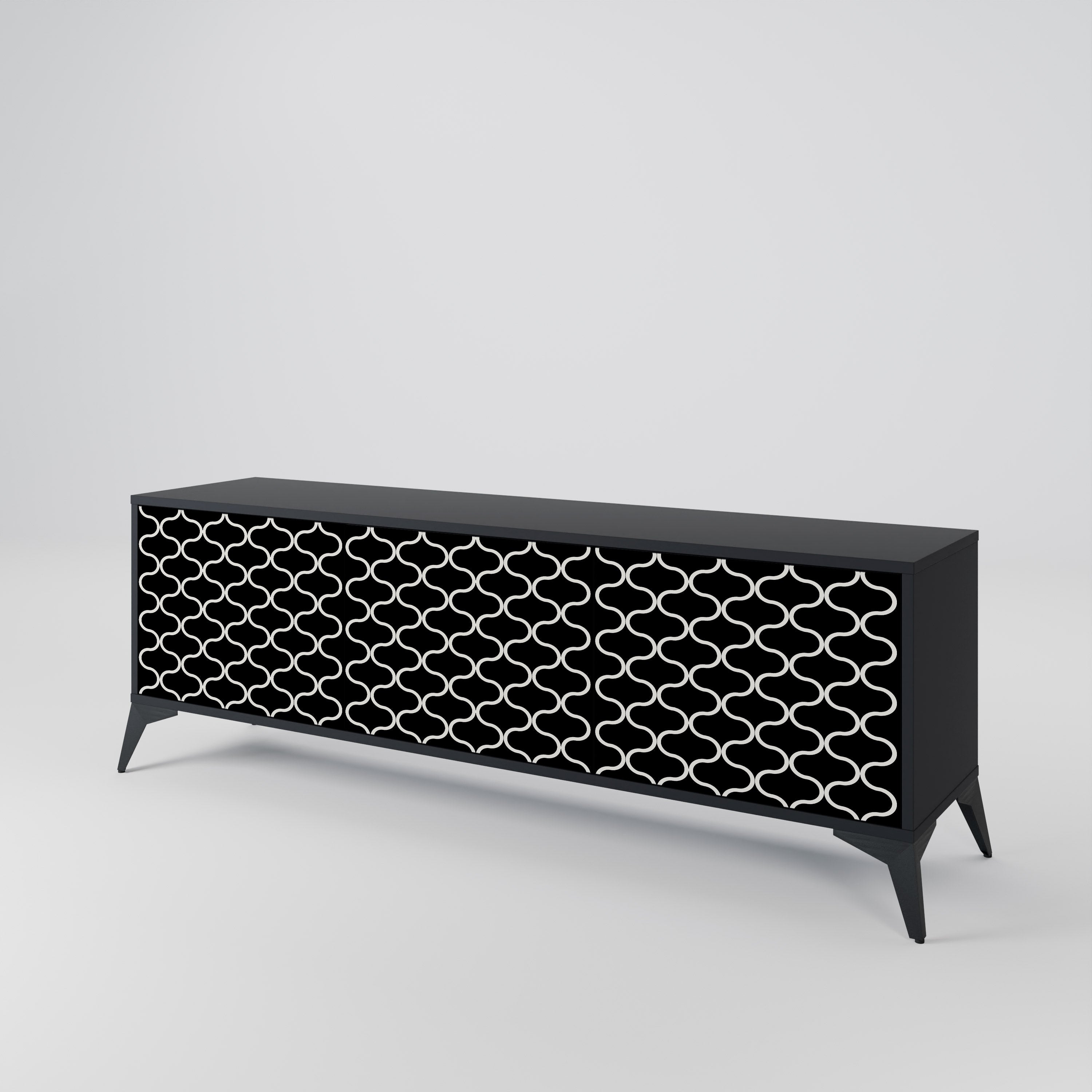 Mueble para TV de 3 puertas TESSELATED BLACKNESS con acabado negro