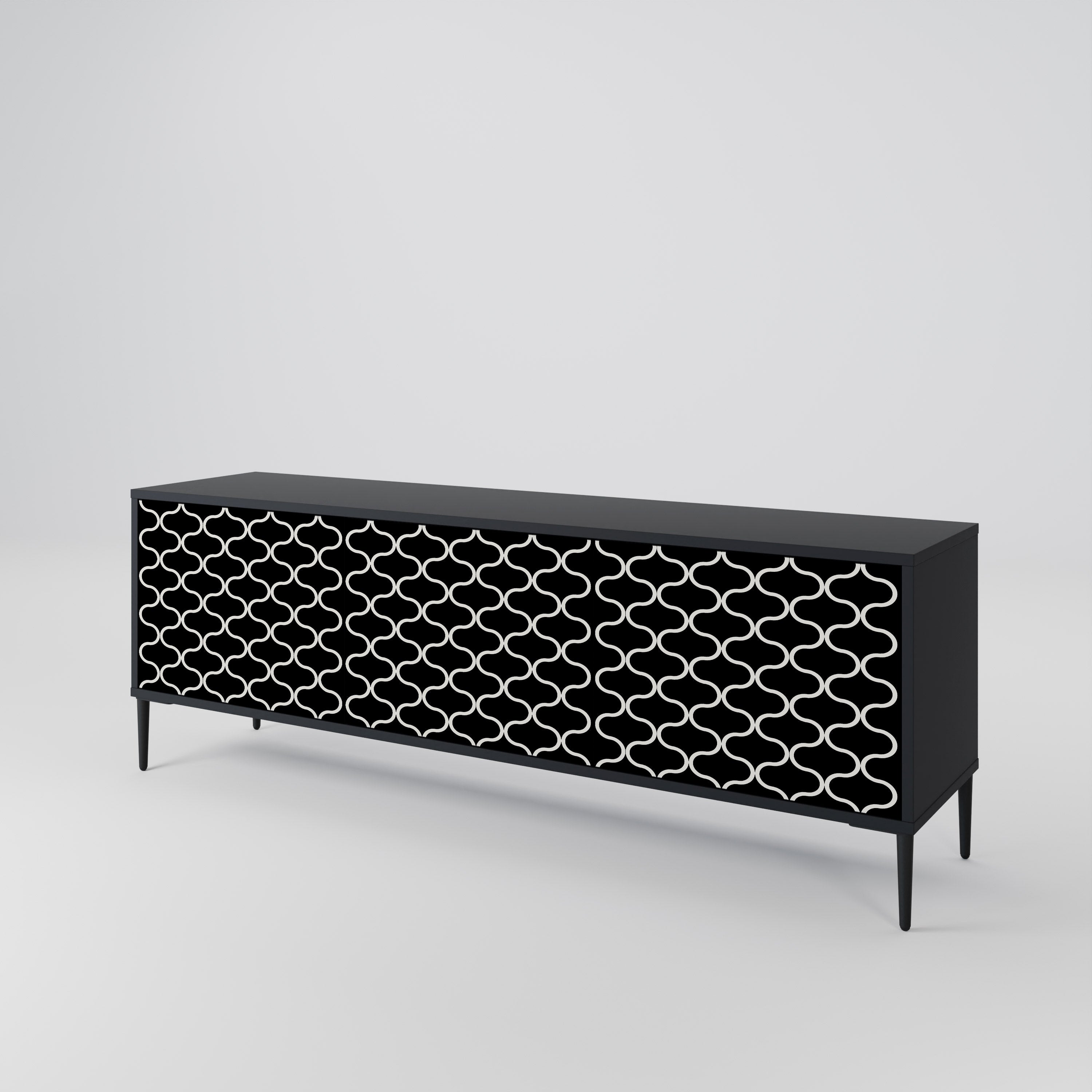Mueble para TV de 3 puertas TESSELATED BLACKNESS con acabado negro