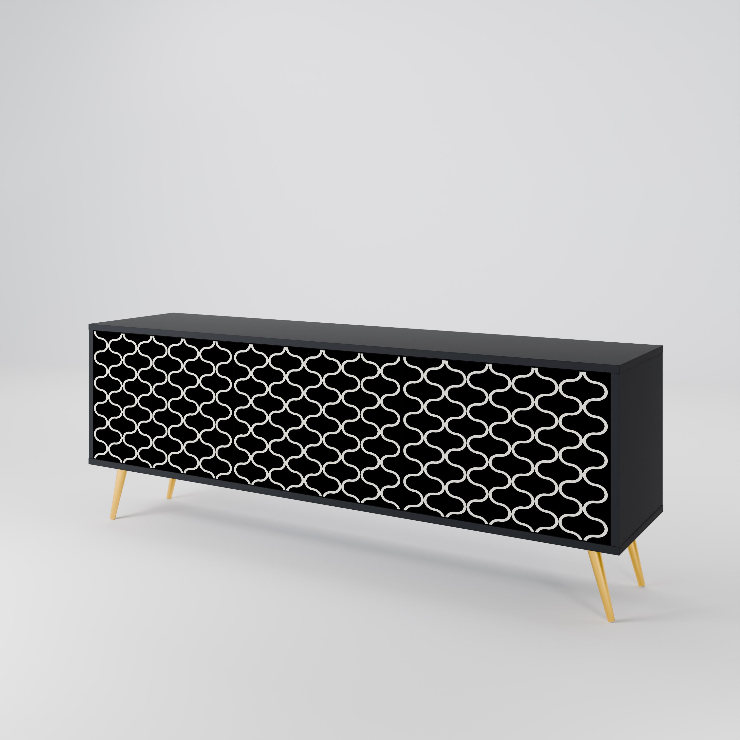 Mueble para TV de 3 puertas TESSELATED BLACKNESS con acabado negro