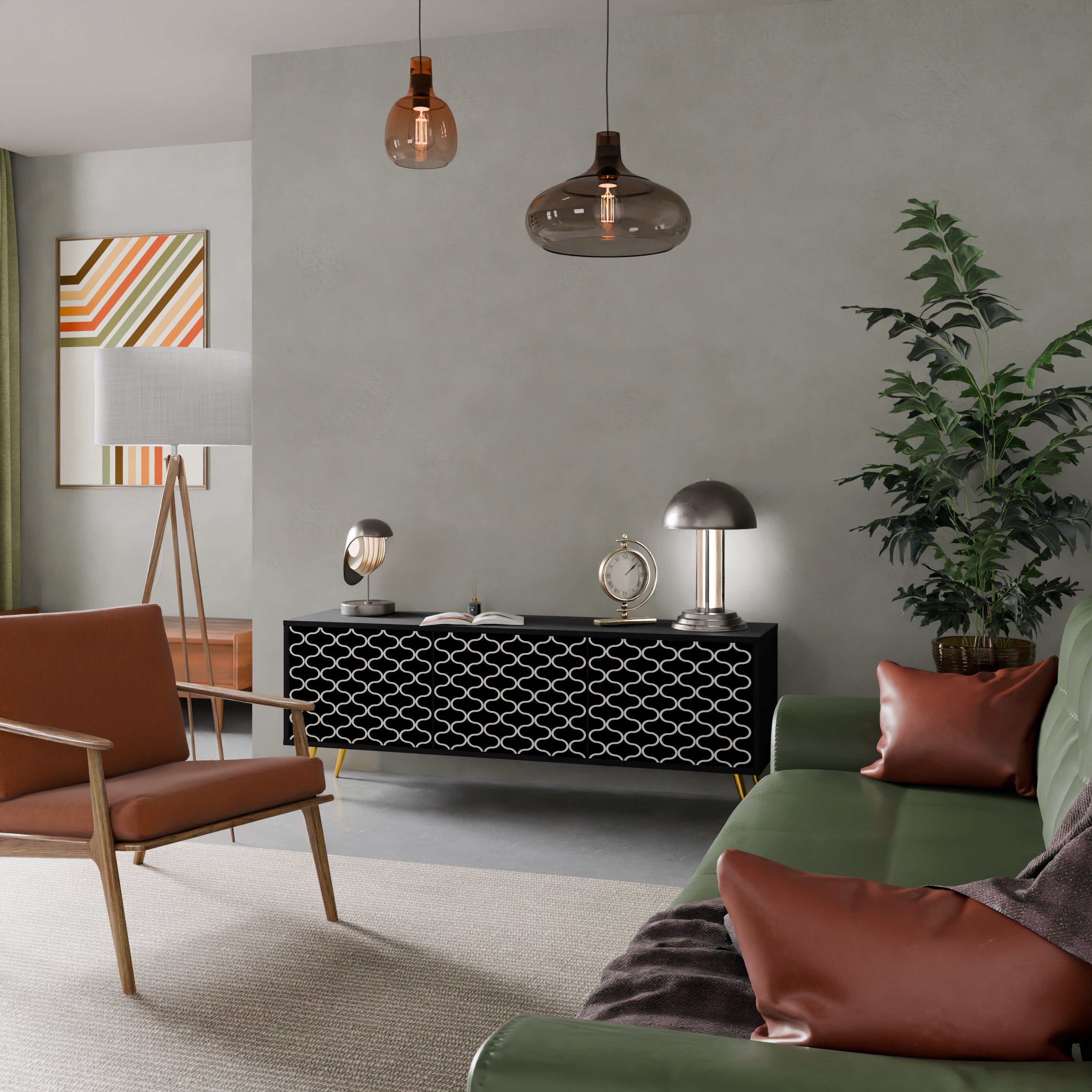Mueble para TV de 3 puertas TESSELATED BLACKNESS con acabado negro