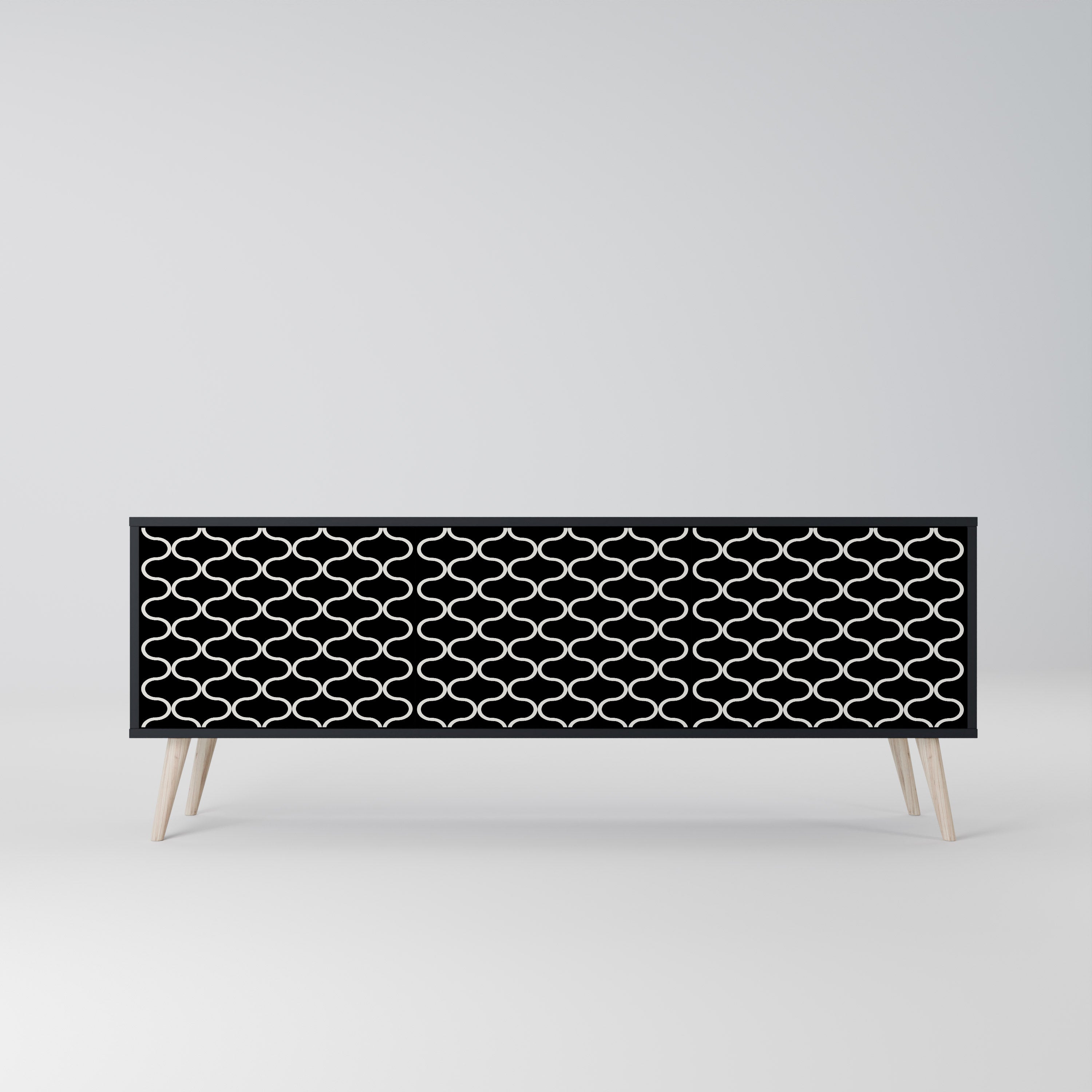 Mueble para TV de 3 puertas TESSELATED BLACKNESS con acabado negro