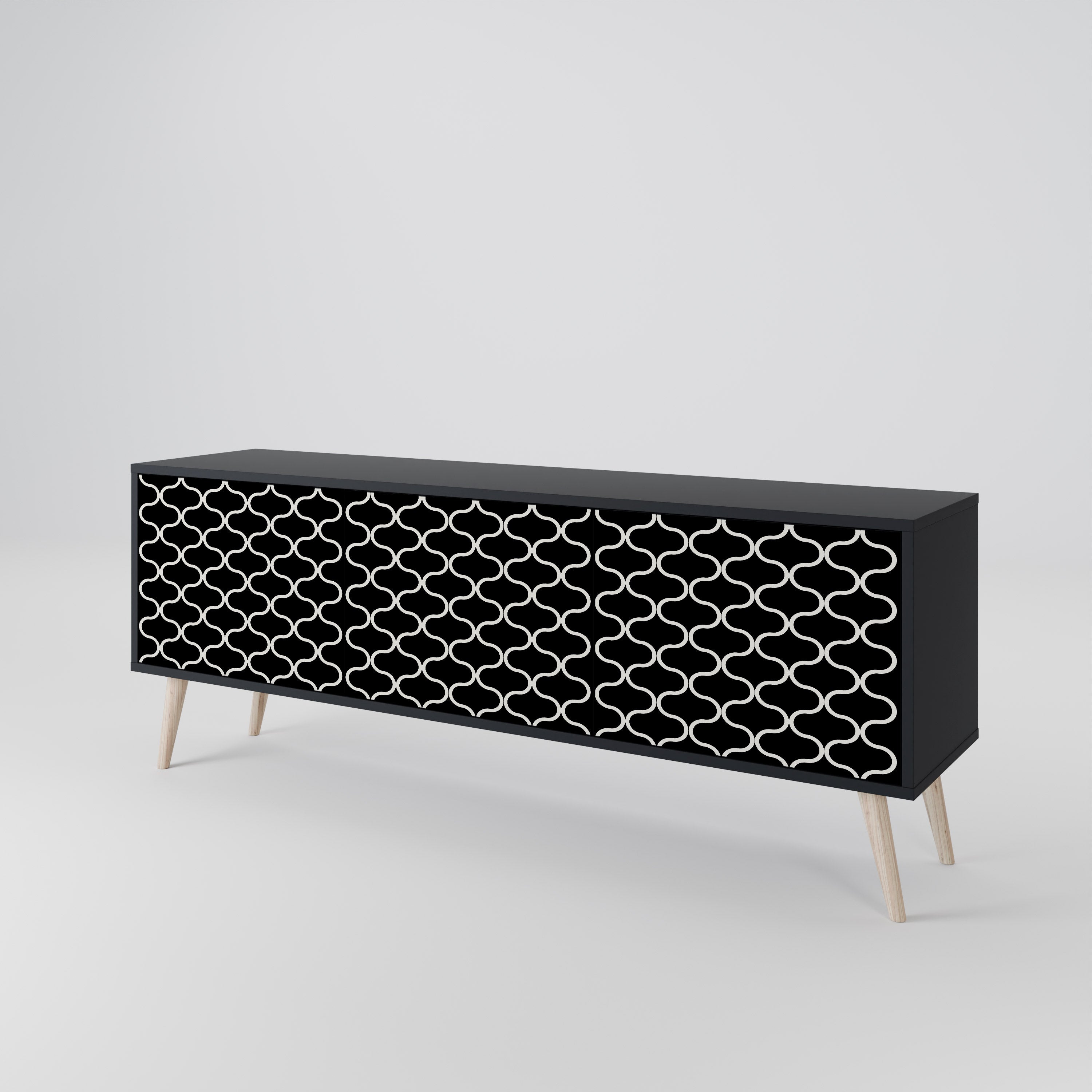 Mueble para TV de 3 puertas TESSELATED BLACKNESS con acabado negro