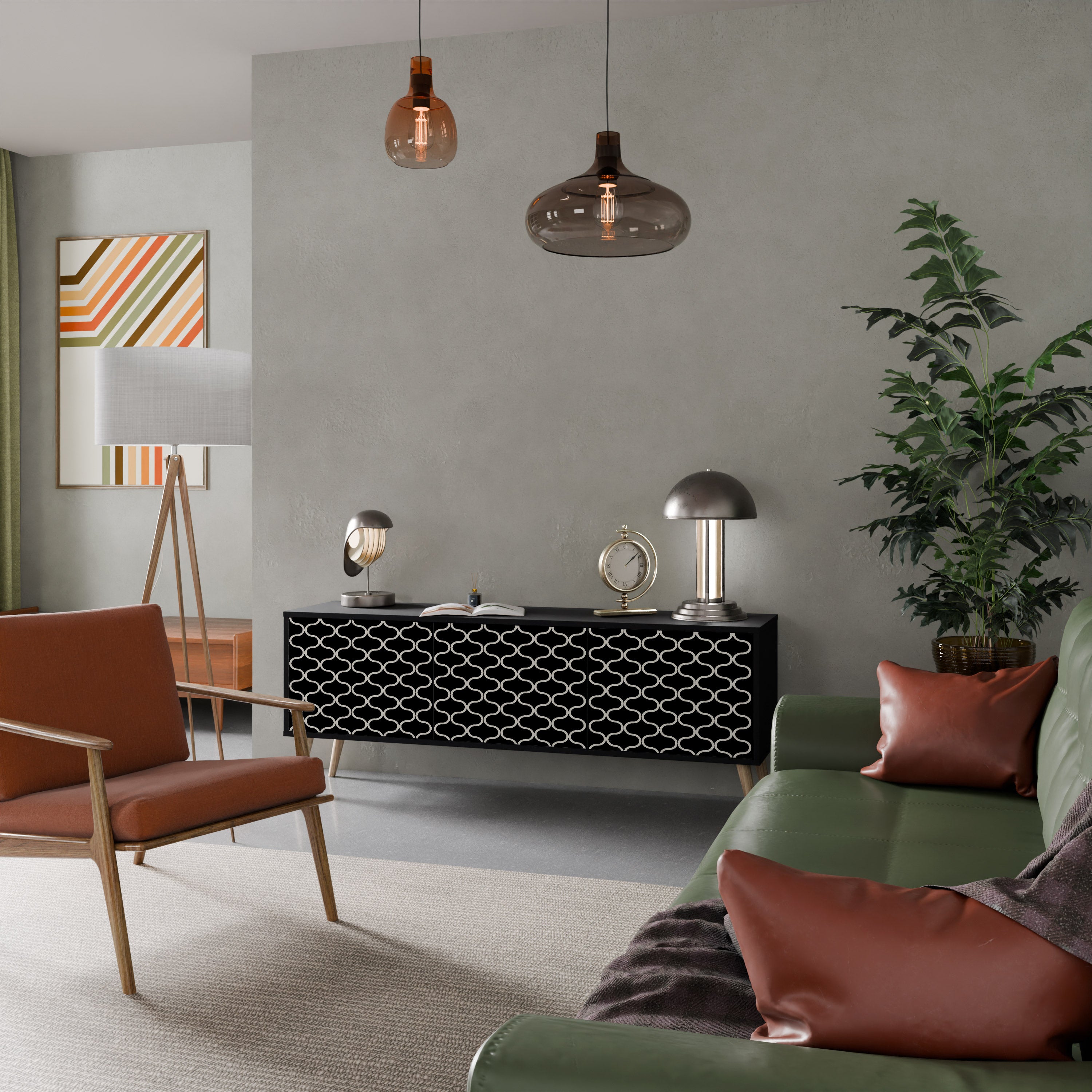Mueble para TV de 3 puertas TESSELATED BLACKNESS con acabado negro