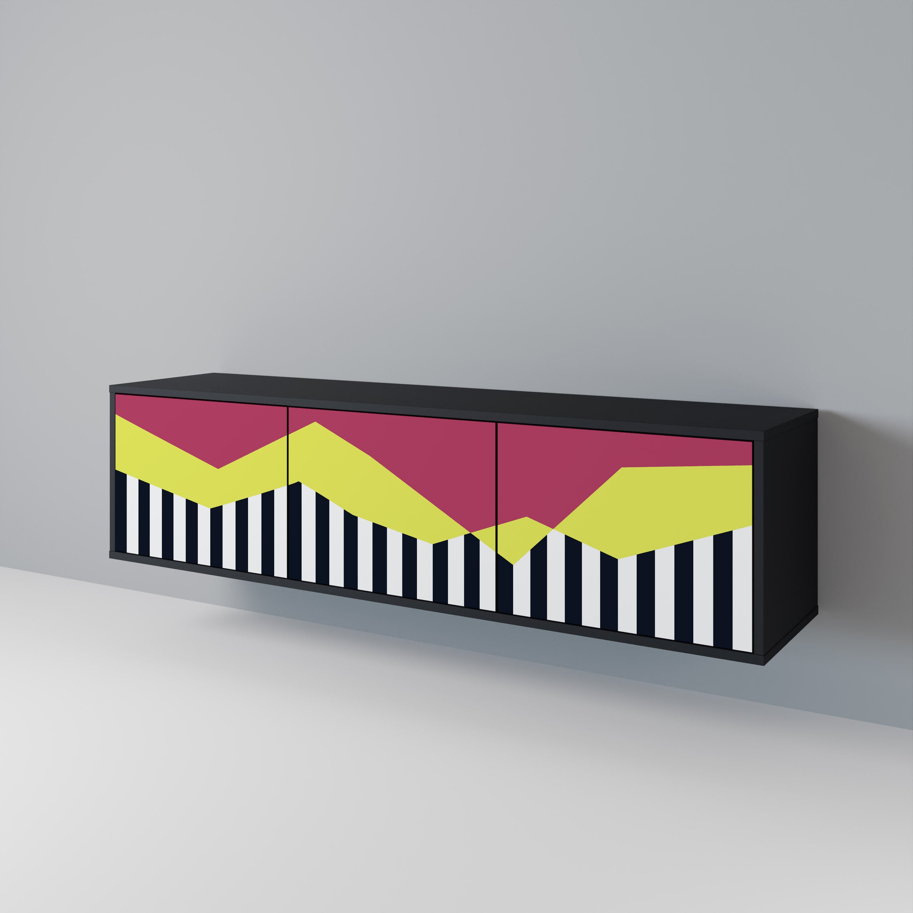 Mueble de TV PIANO FANTASY de 3 puertas con acabado negro