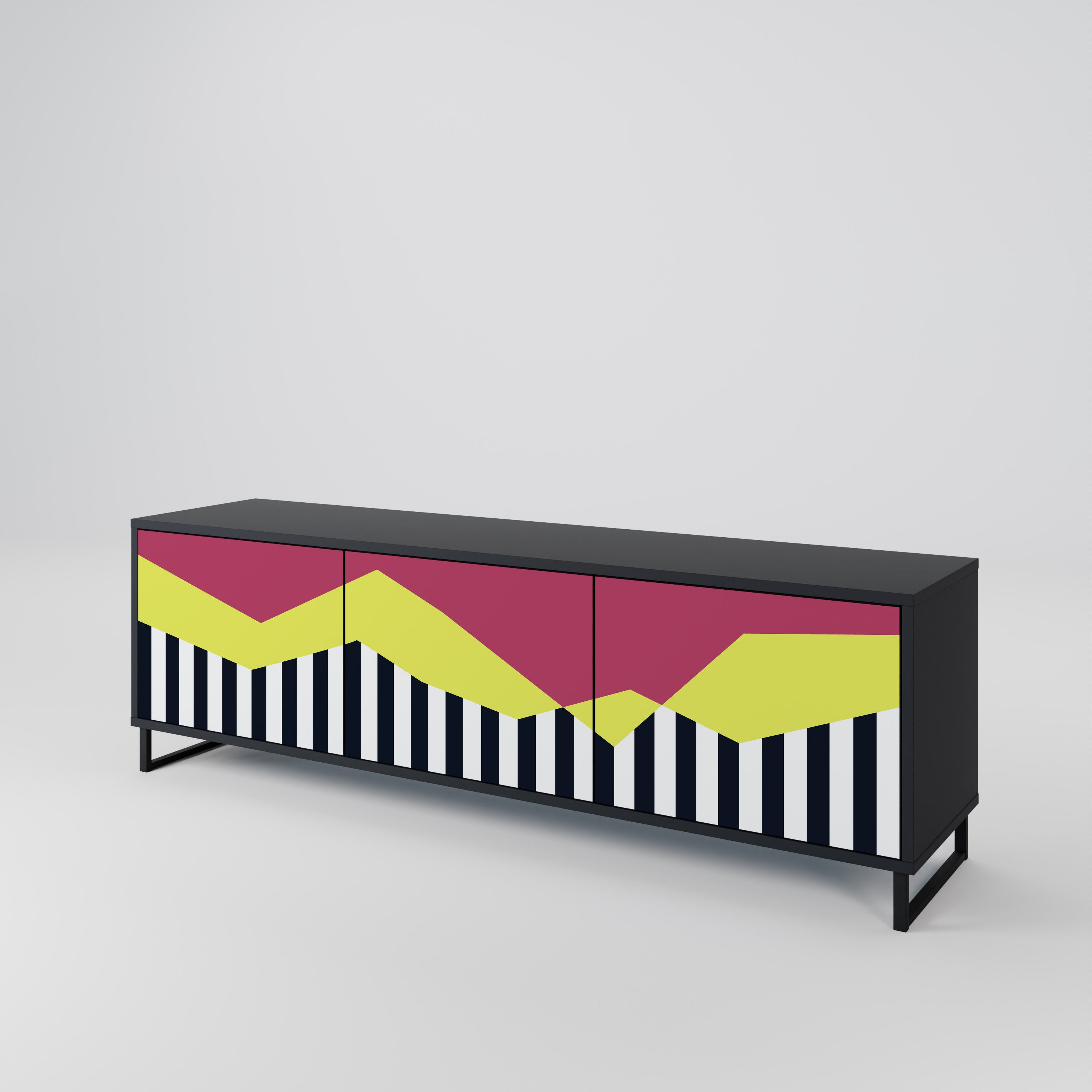 Mueble de TV PIANO FANTASY de 3 puertas con acabado negro