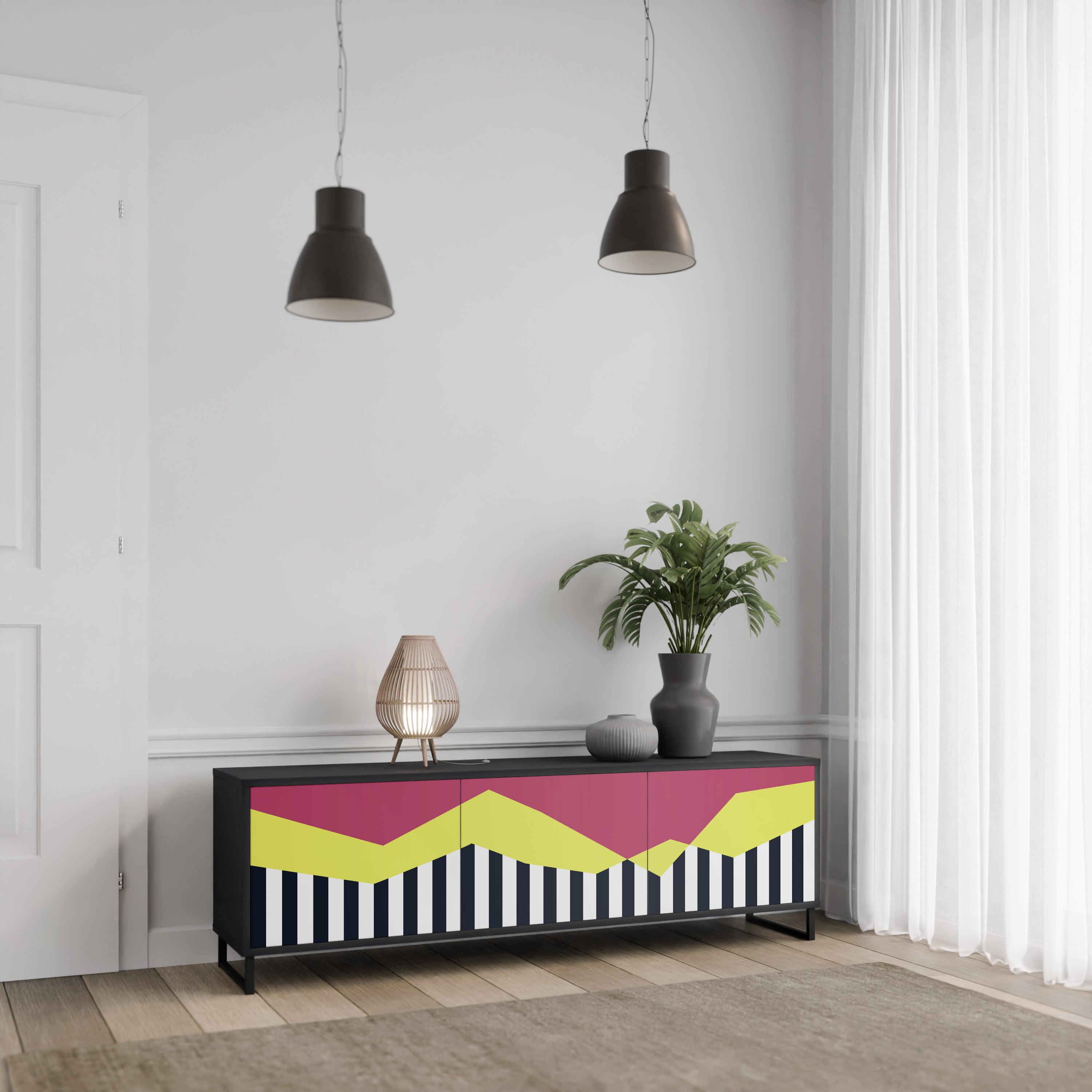 Mueble de TV PIANO FANTASY de 3 puertas con acabado negro