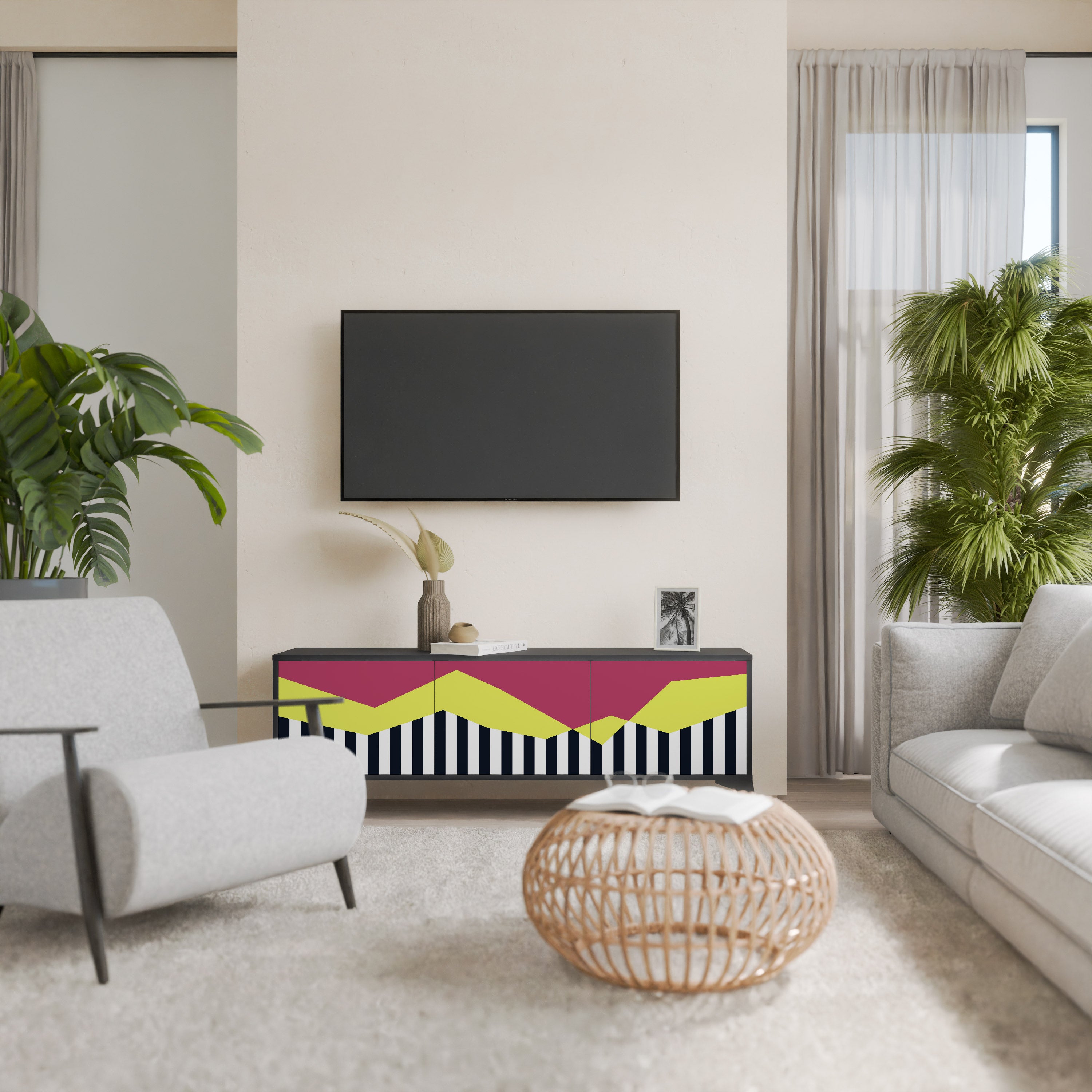 Mueble de TV PIANO FANTASY de 3 puertas con acabado negro