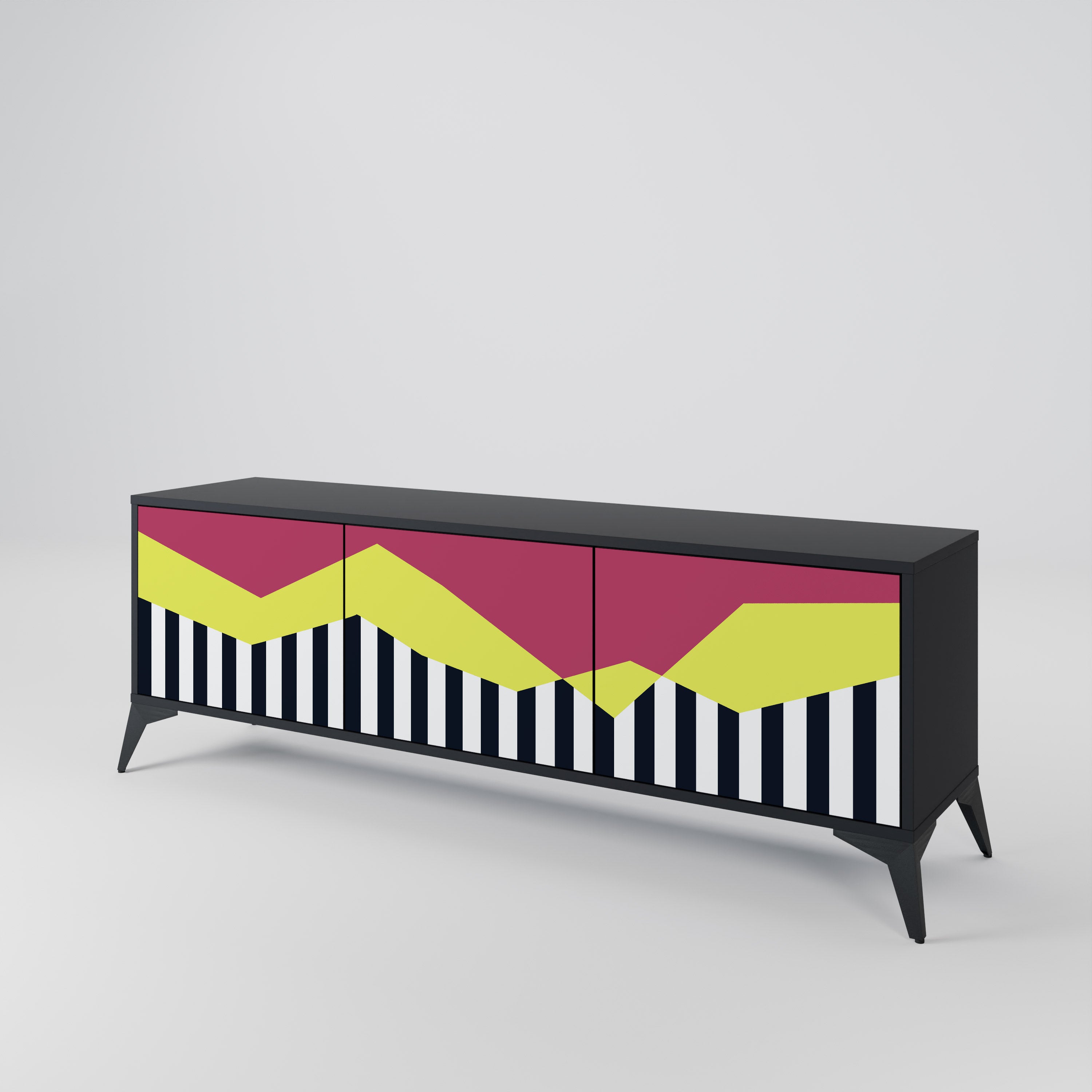 Mueble de TV PIANO FANTASY de 3 puertas con acabado negro