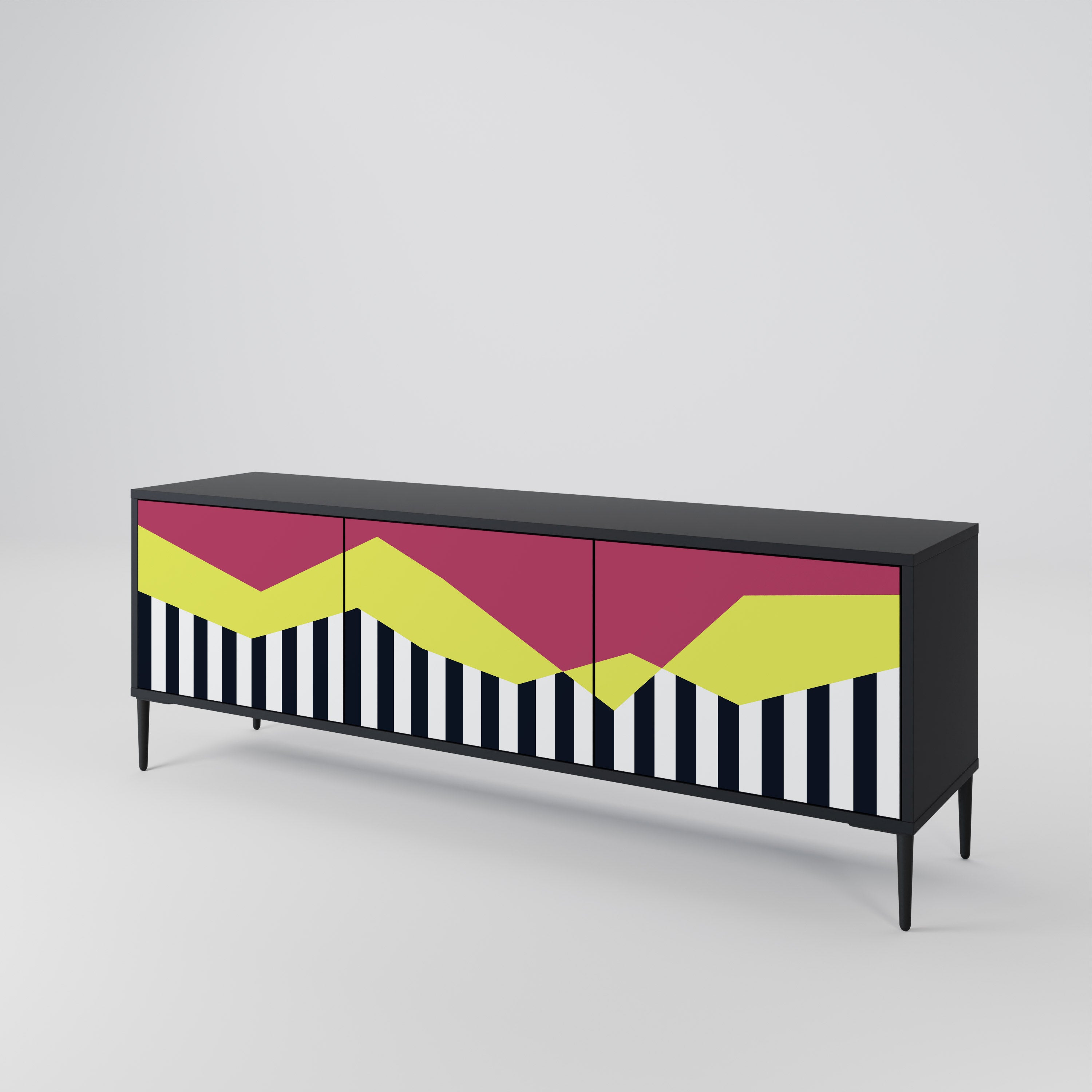 Mueble de TV PIANO FANTASY de 3 puertas con acabado negro
