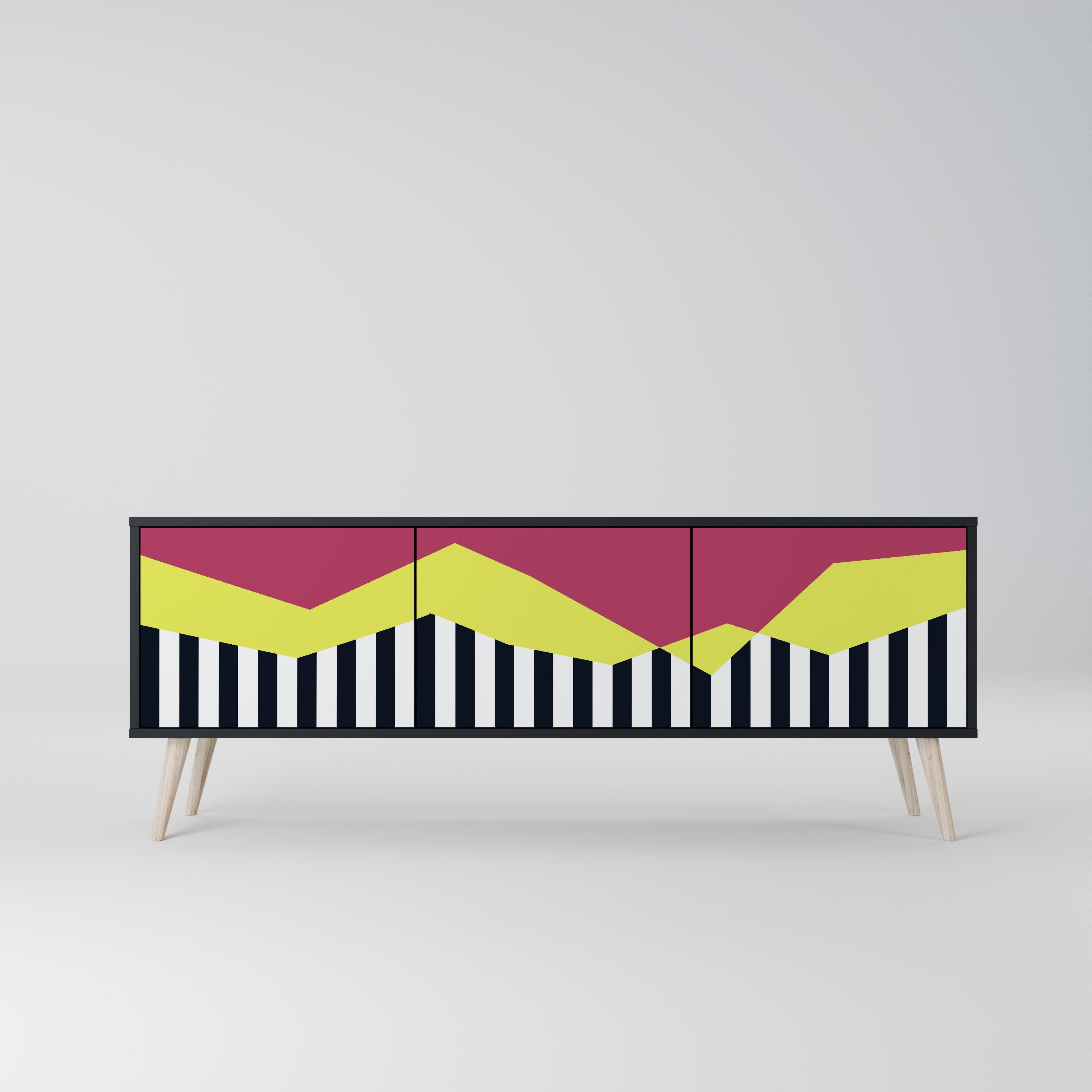 Mueble de TV PIANO FANTASY de 3 puertas con acabado negro