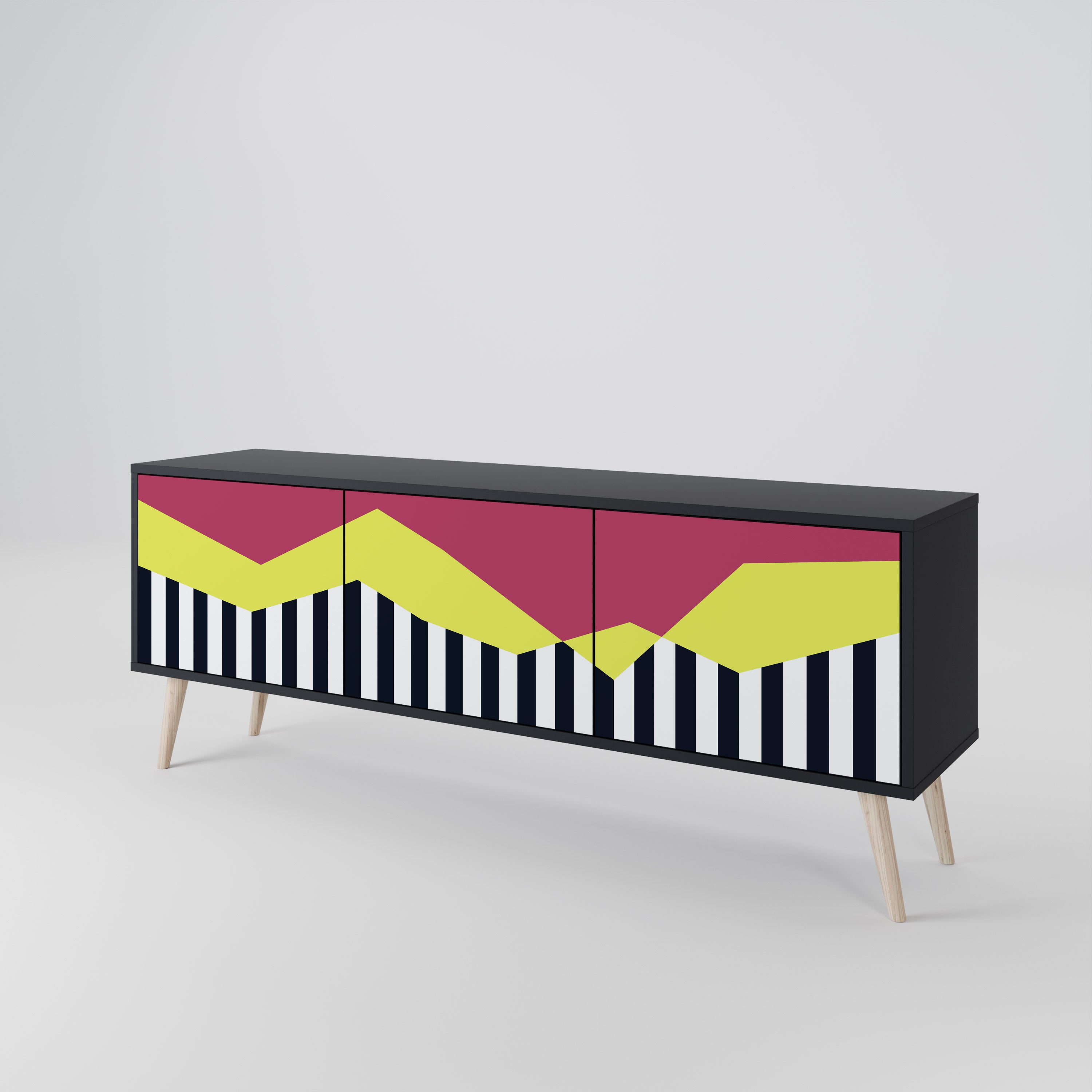 Mueble de TV PIANO FANTASY de 3 puertas con acabado negro
