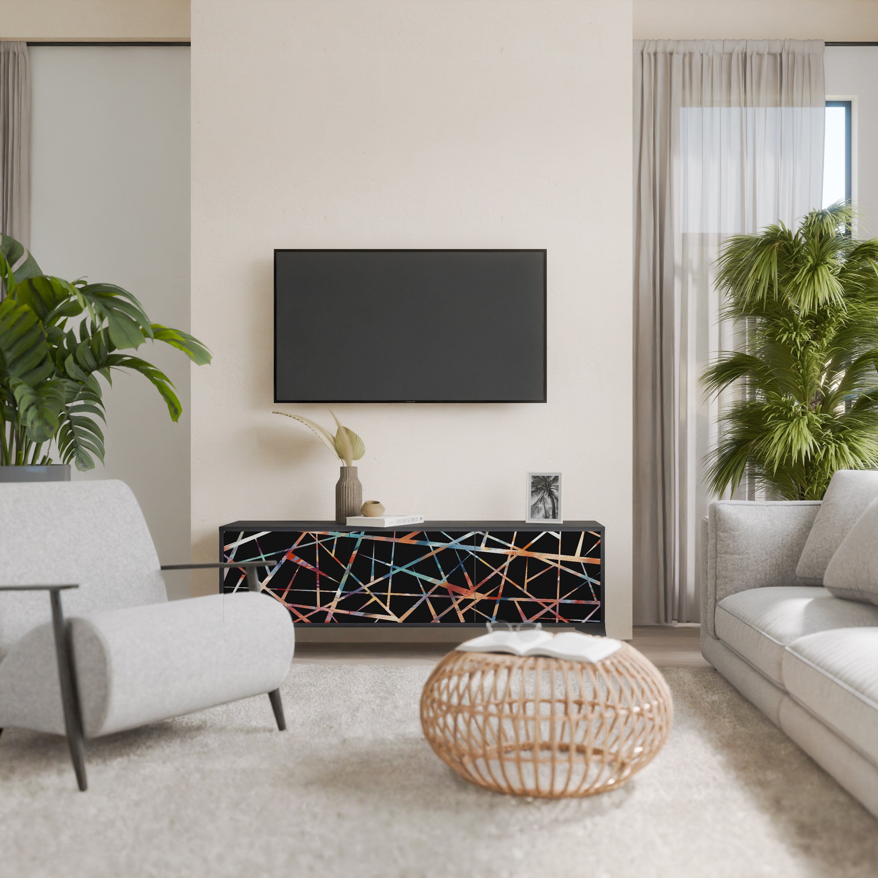 Mueble de TV de 3 puertas POLYGON VERVE en acabado negro