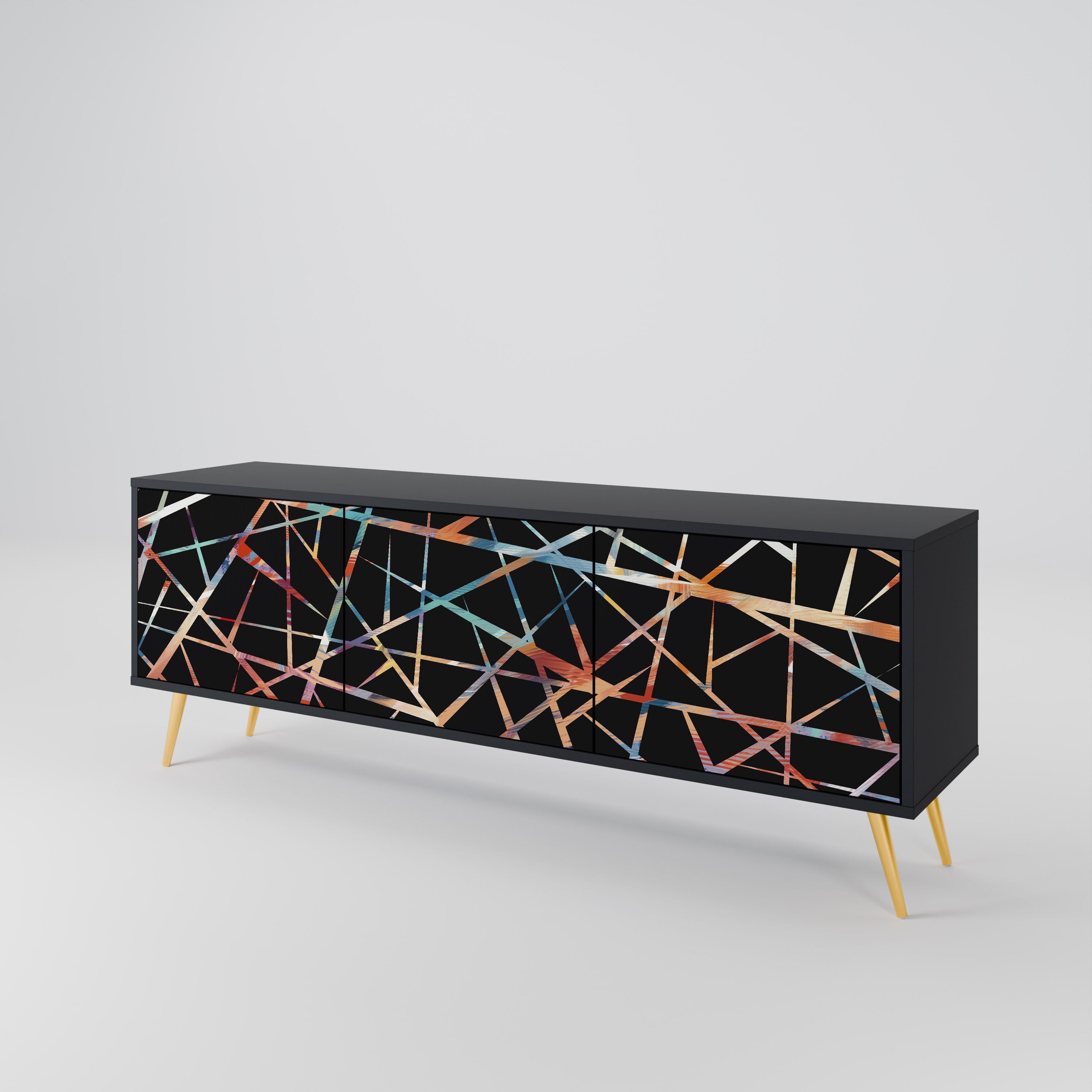 Mueble de TV de 3 puertas POLYGON VERVE en acabado negro