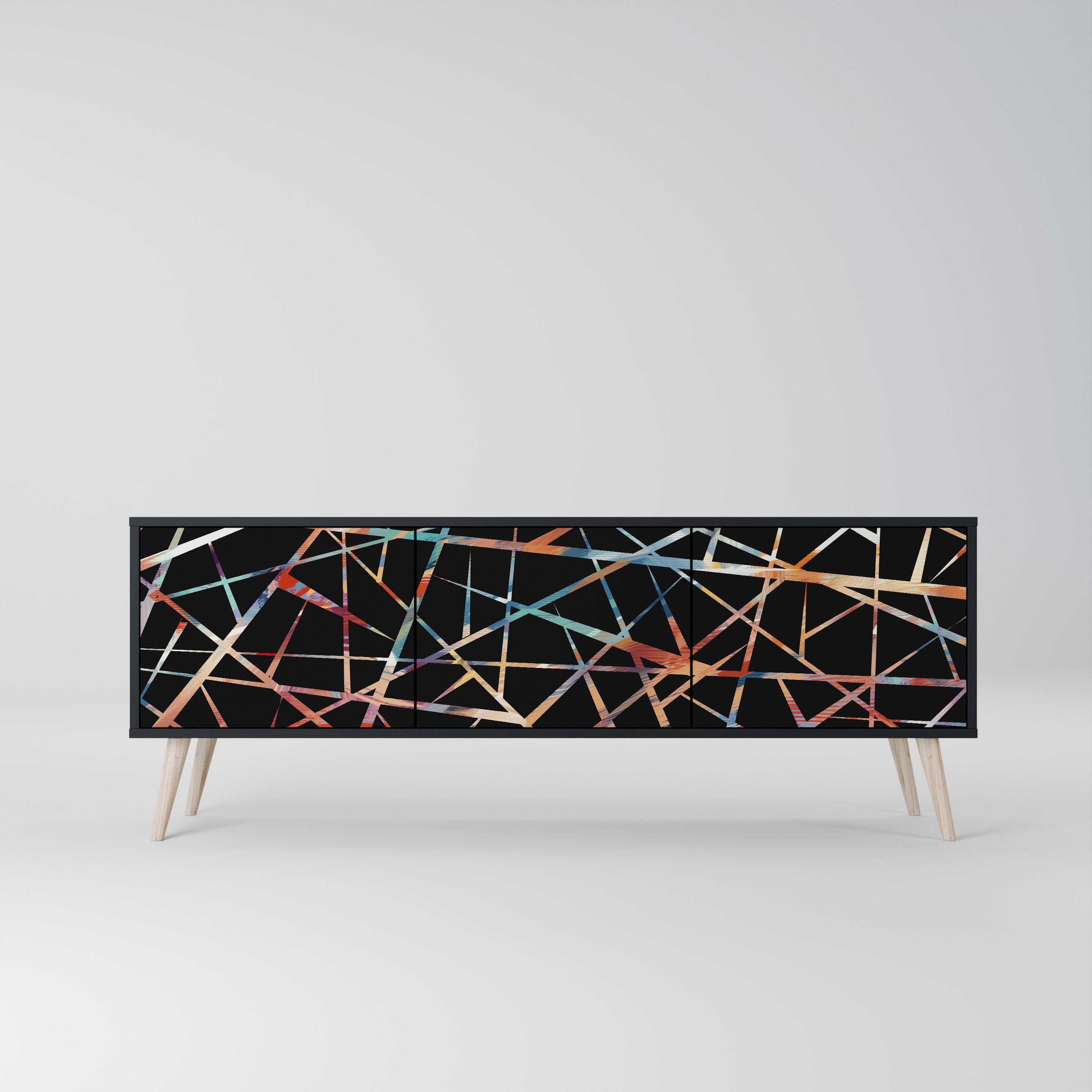 Mueble de TV de 3 puertas POLYGON VERVE en acabado negro
