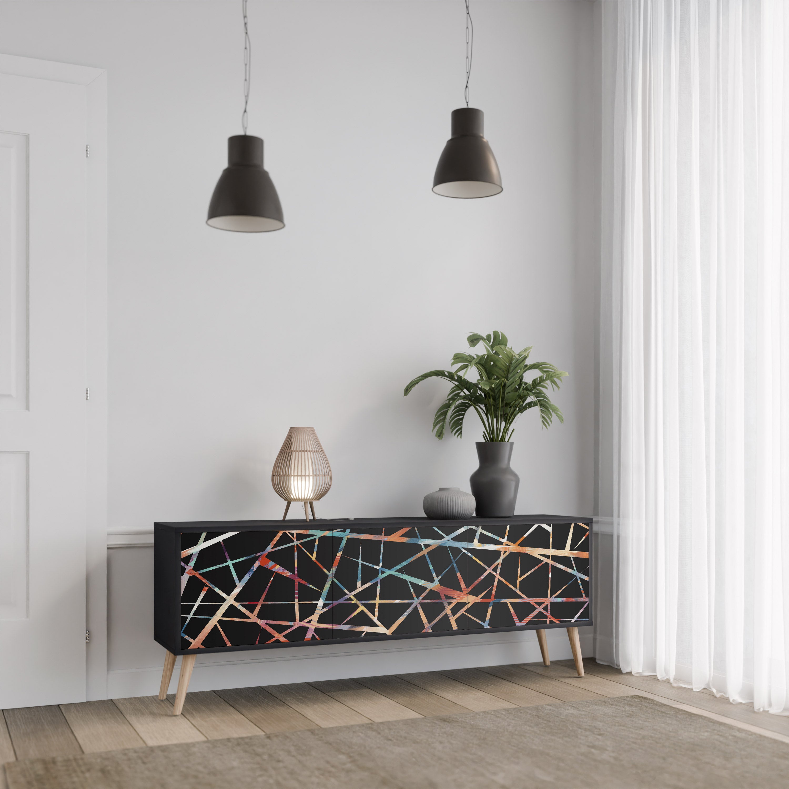 Mueble de TV de 3 puertas POLYGON VERVE en acabado negro