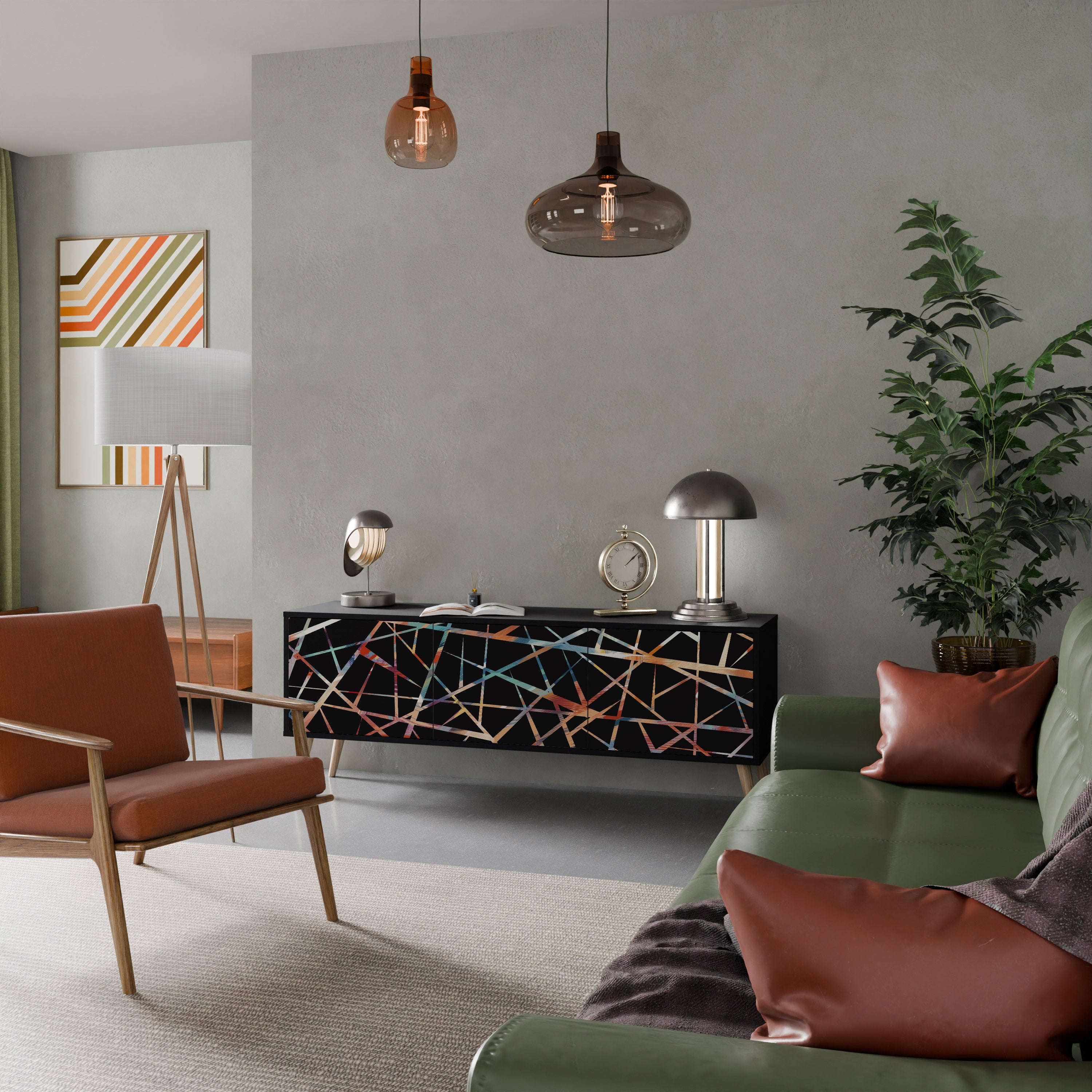 Mueble de TV de 3 puertas POLYGON VERVE en acabado negro