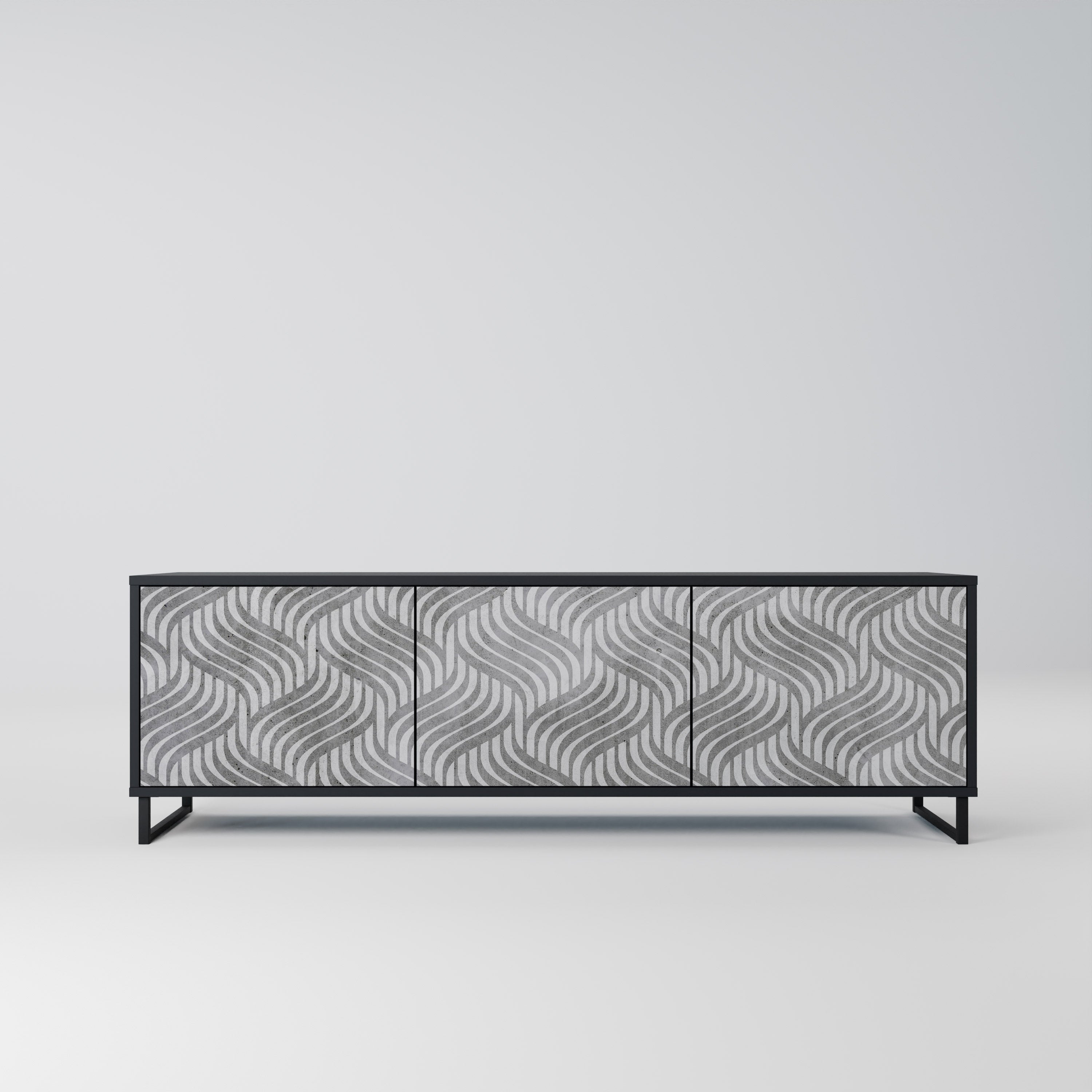 Mueble de TV de 3 puertas CONCRETE MOVEMENT con acabado negro