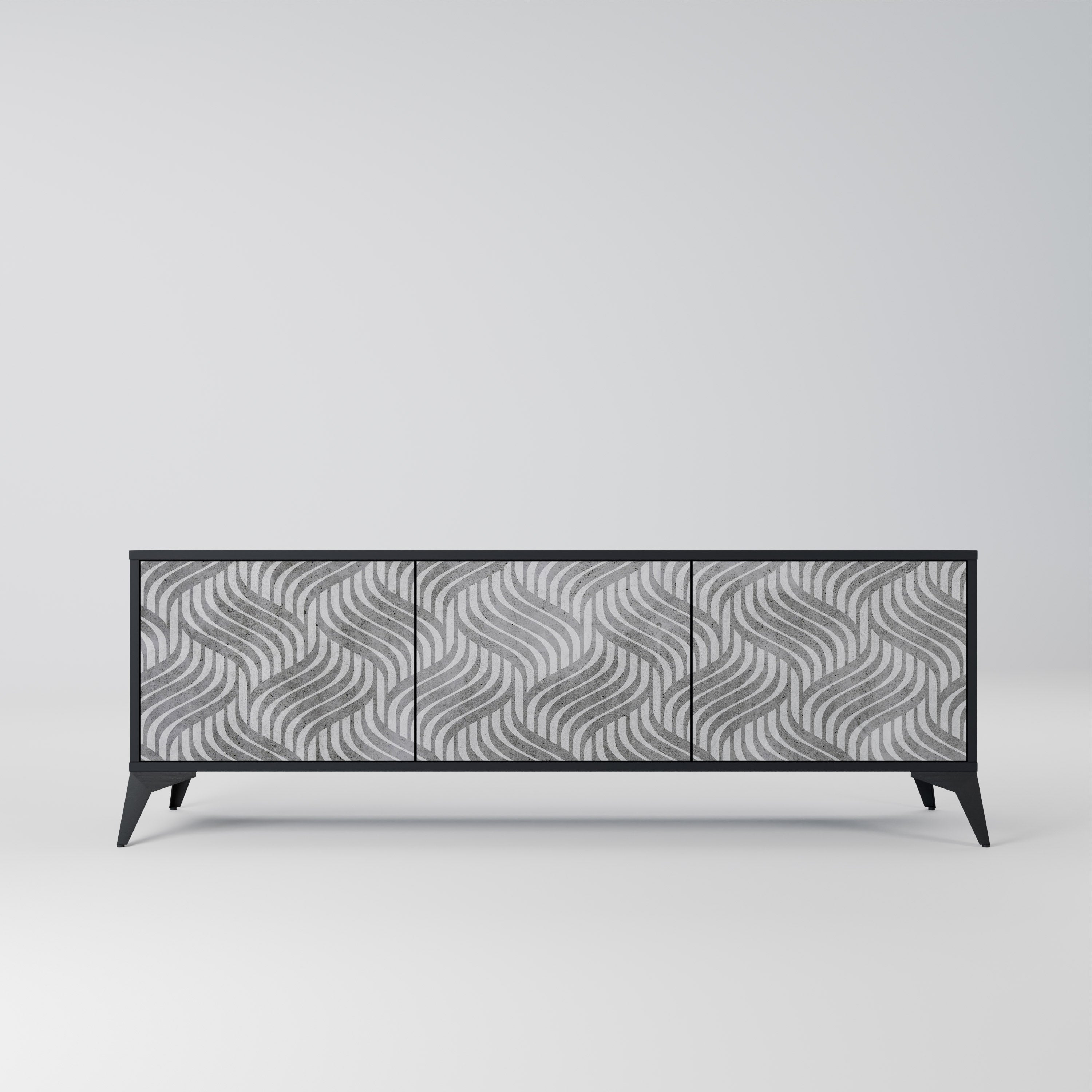 Mueble de TV de 3 puertas CONCRETE MOVEMENT con acabado negro
