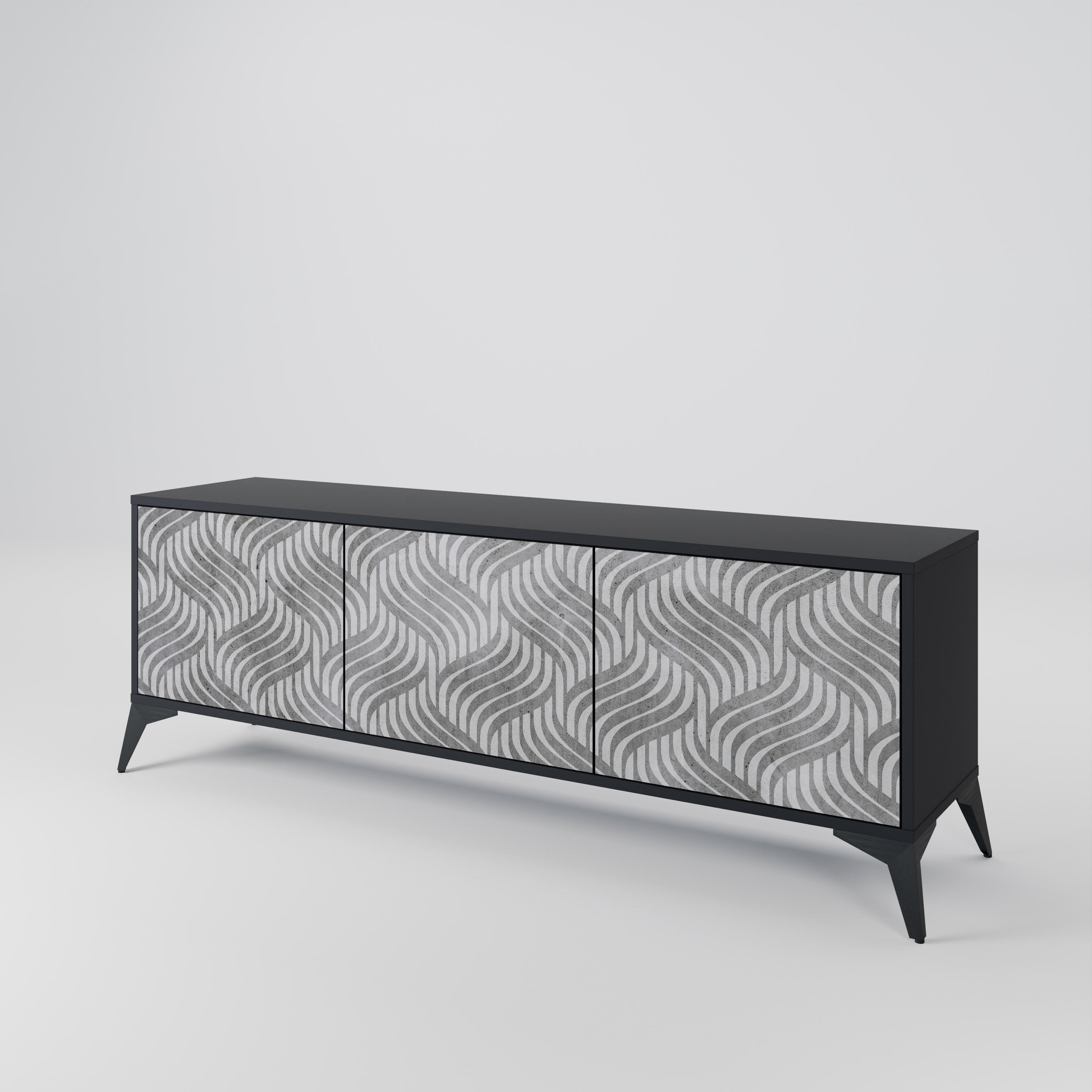 Mueble de TV de 3 puertas CONCRETE MOVEMENT con acabado negro