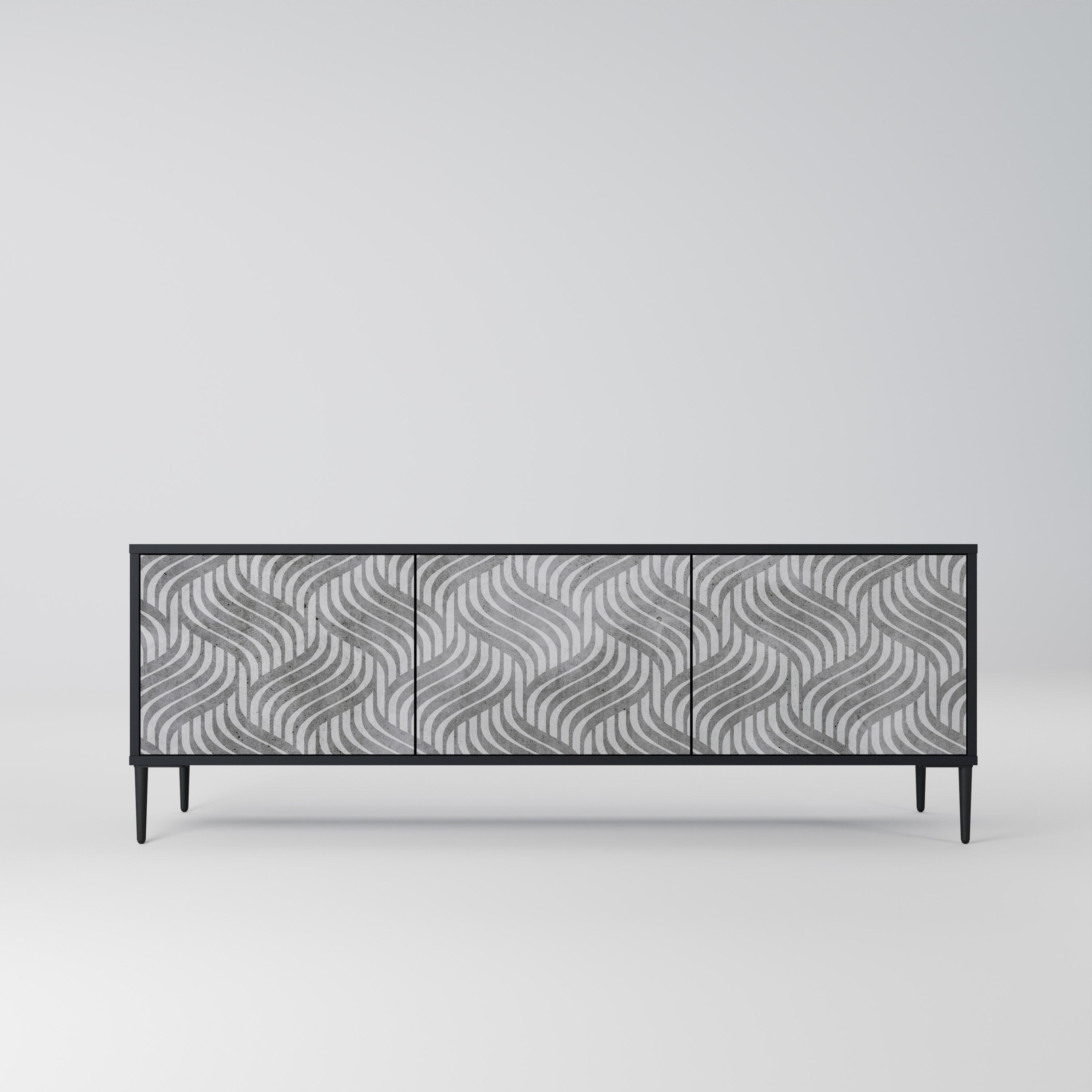 Mueble de TV de 3 puertas CONCRETE MOVEMENT con acabado negro