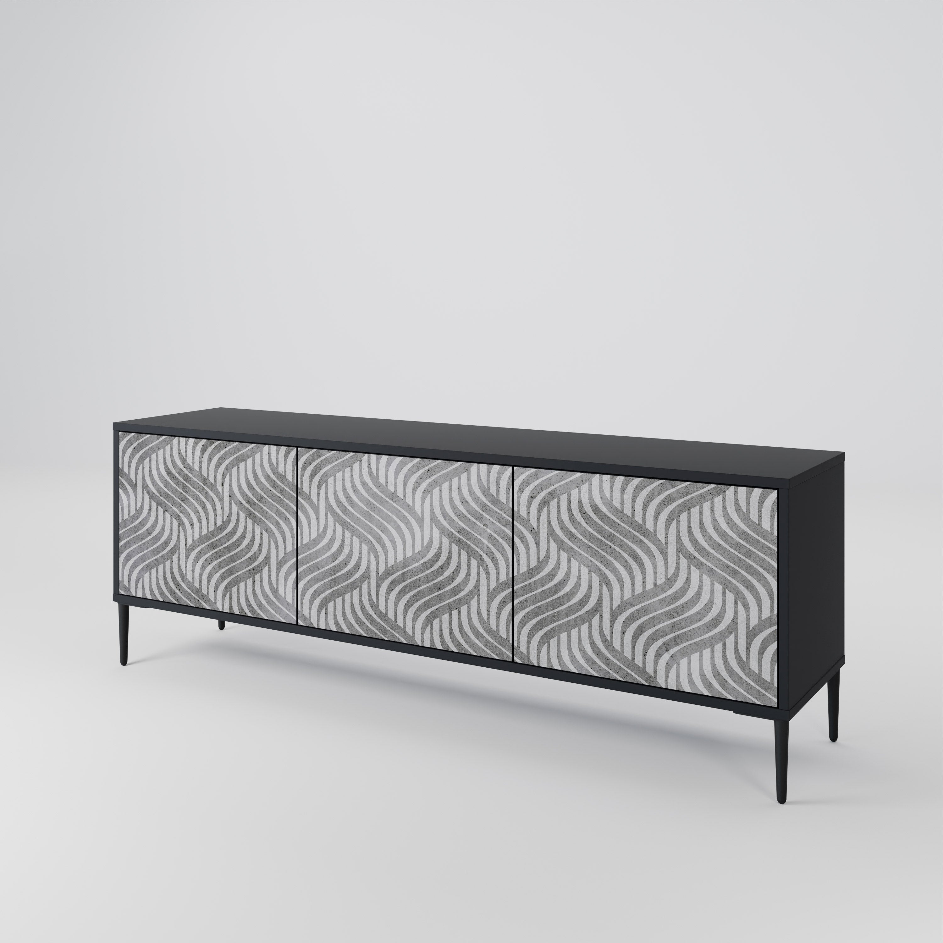 Mueble de TV de 3 puertas CONCRETE MOVEMENT con acabado negro