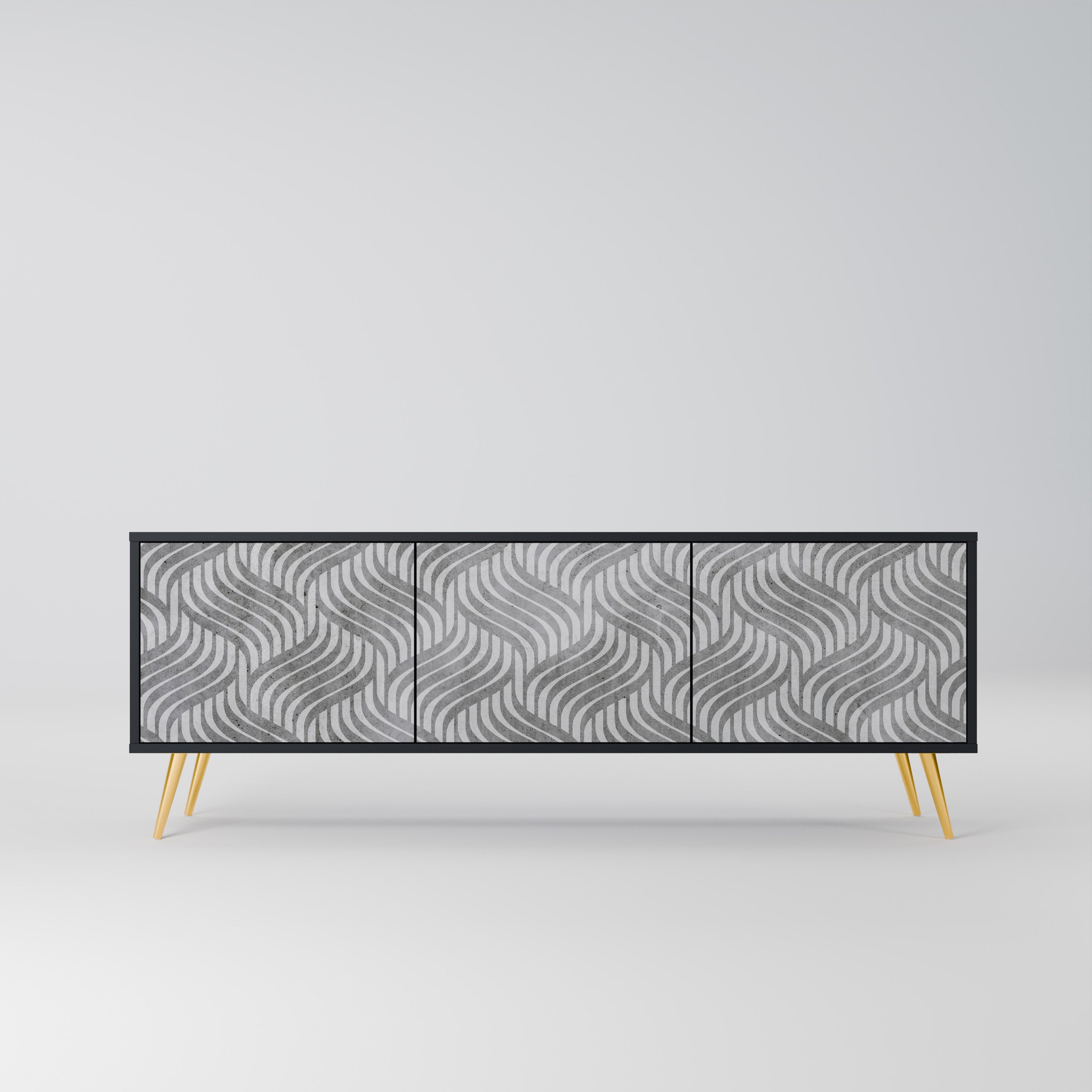 Mueble de TV de 3 puertas CONCRETE MOVEMENT con acabado negro