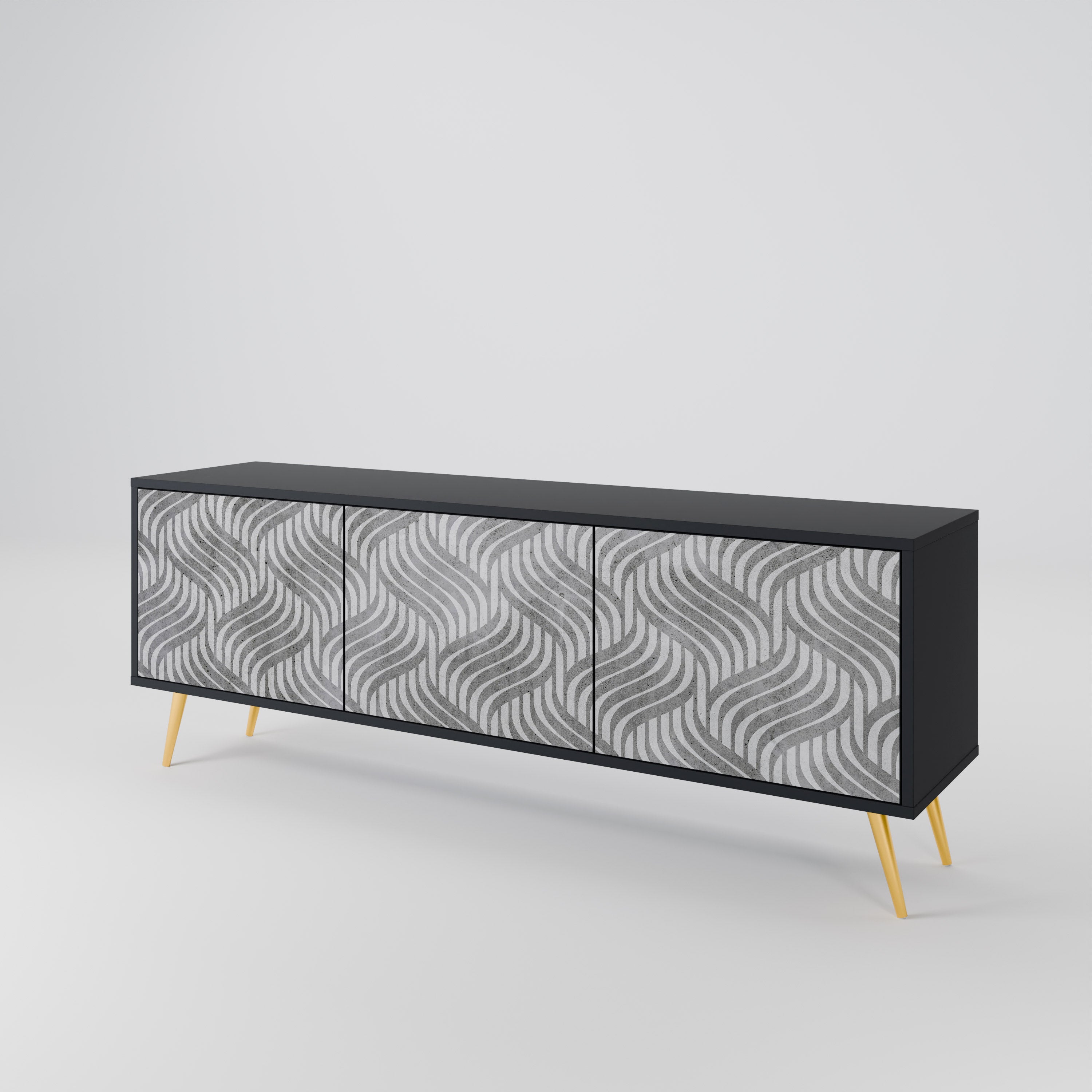 Mueble de TV de 3 puertas CONCRETE MOVEMENT con acabado negro