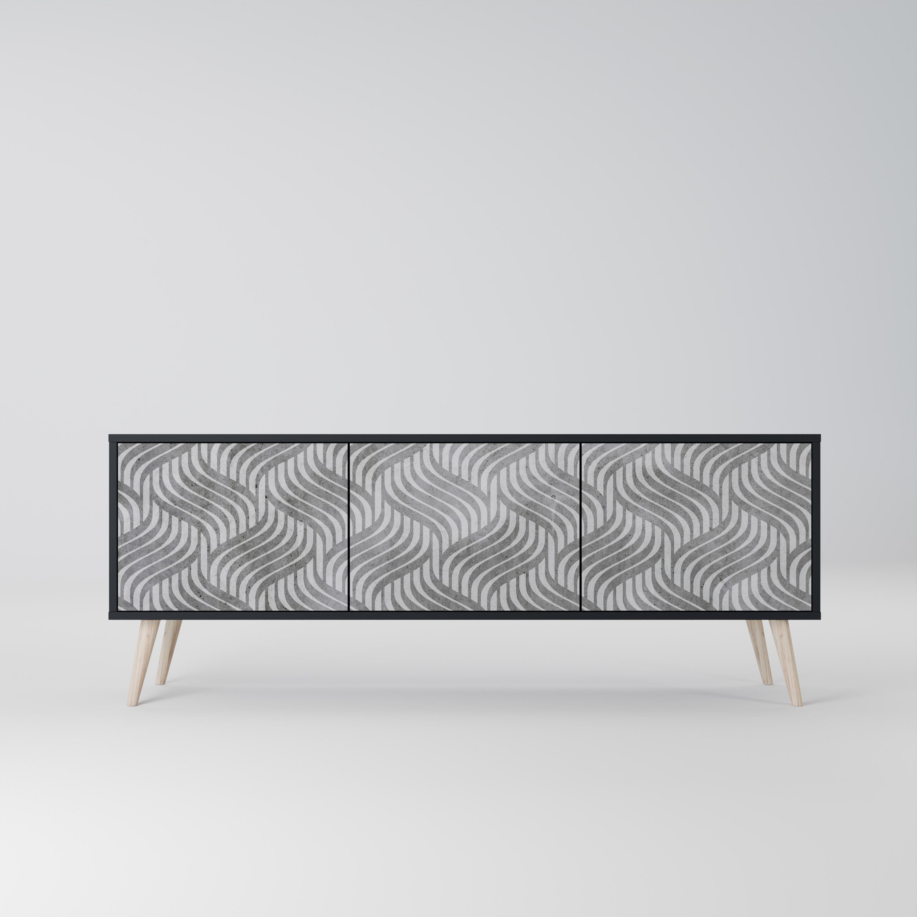 Mueble de TV de 3 puertas CONCRETE MOVEMENT con acabado negro