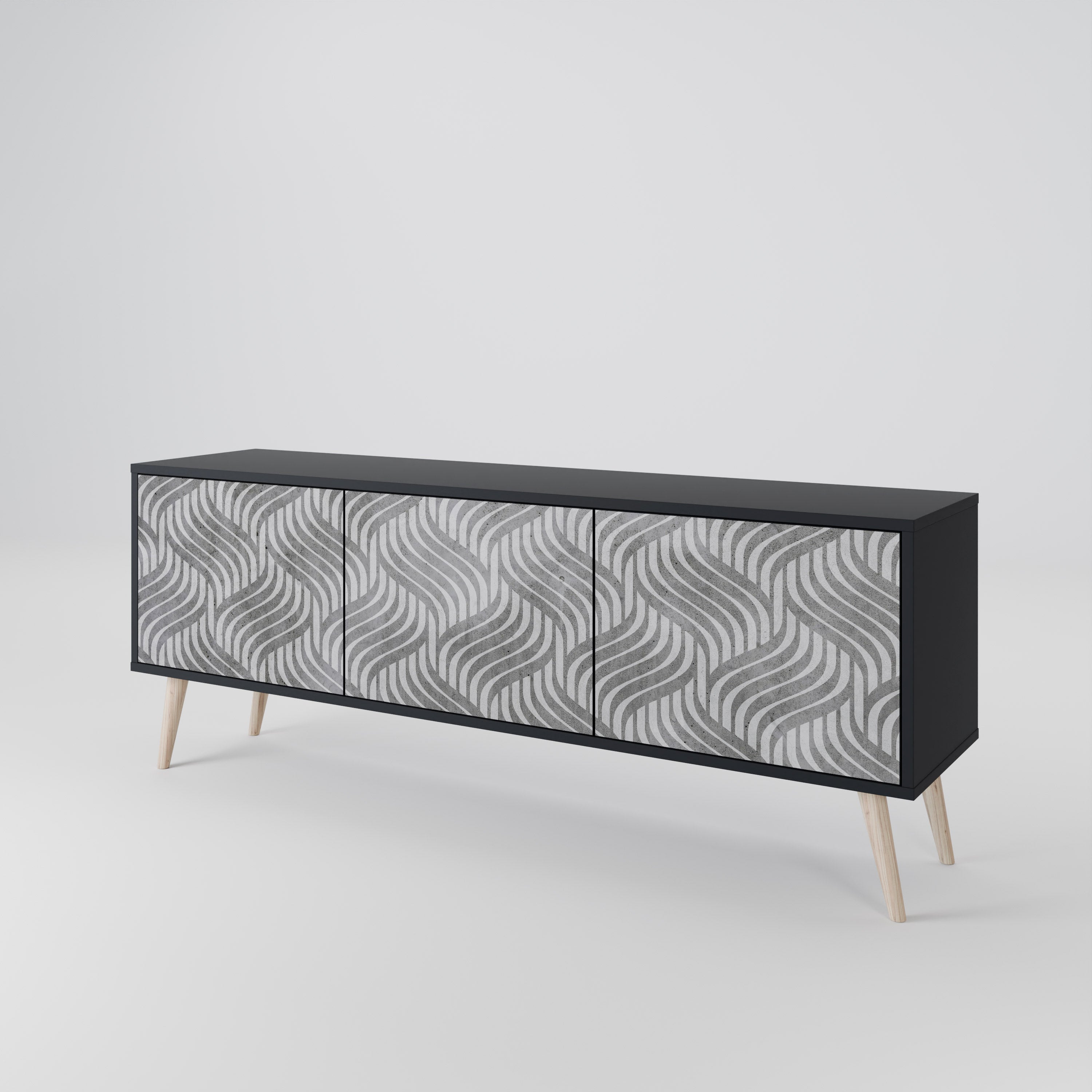 Mueble de TV de 3 puertas CONCRETE MOVEMENT con acabado negro