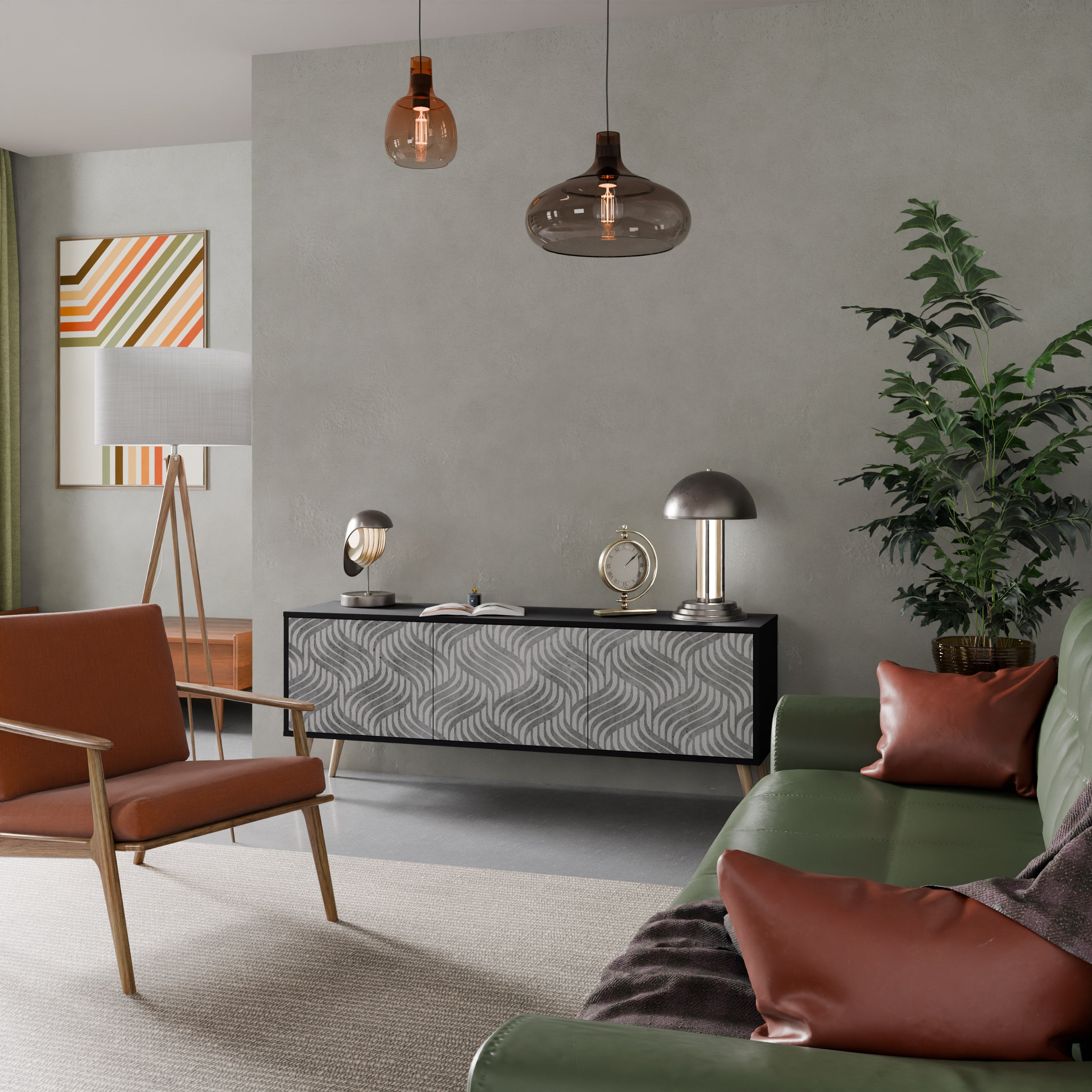 Mueble de TV de 3 puertas CONCRETE MOVEMENT con acabado negro
