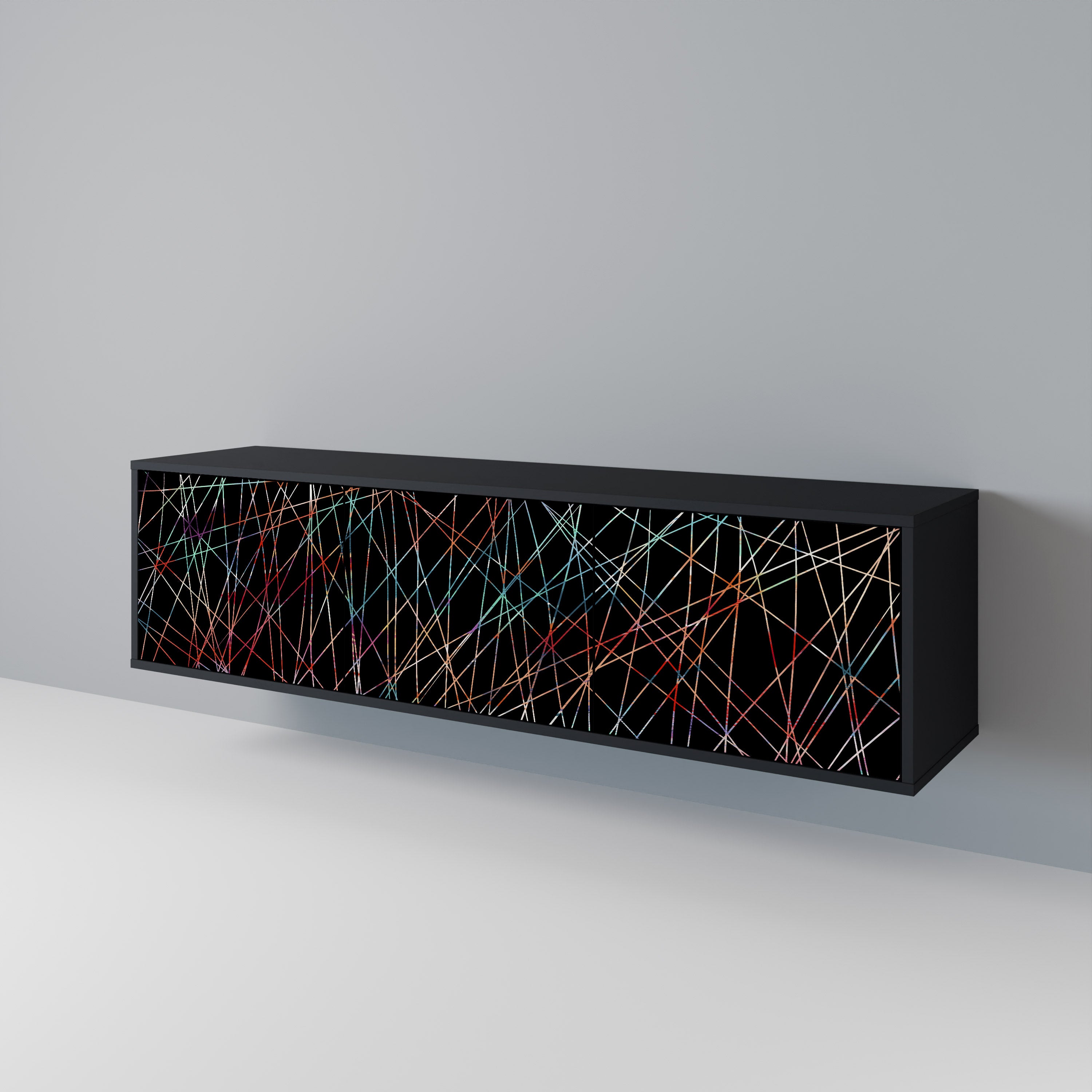Mueble de TV de 3 puertas LUMINOUS SNARE con acabado negro