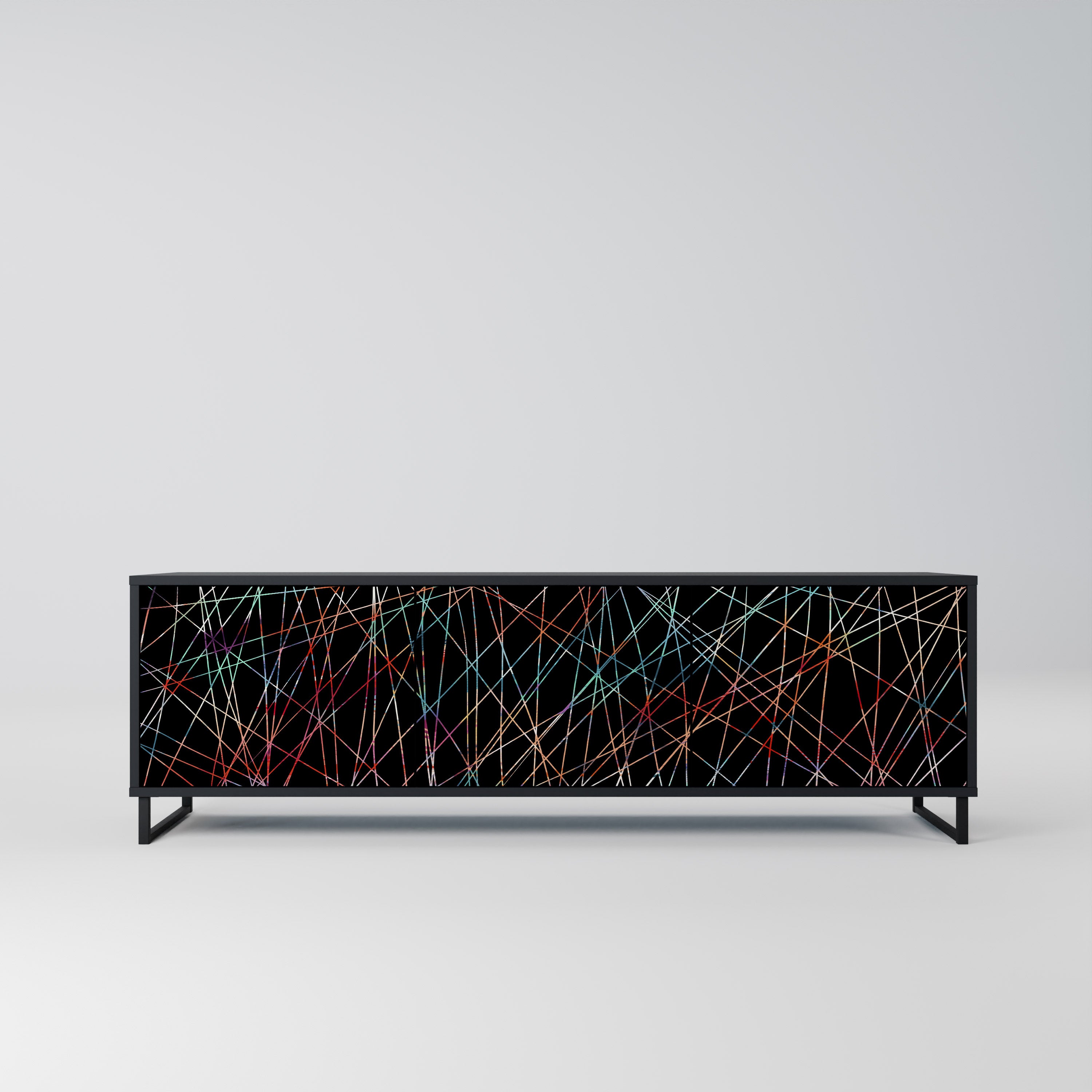 Mueble de TV de 3 puertas LUMINOUS SNARE con acabado negro
