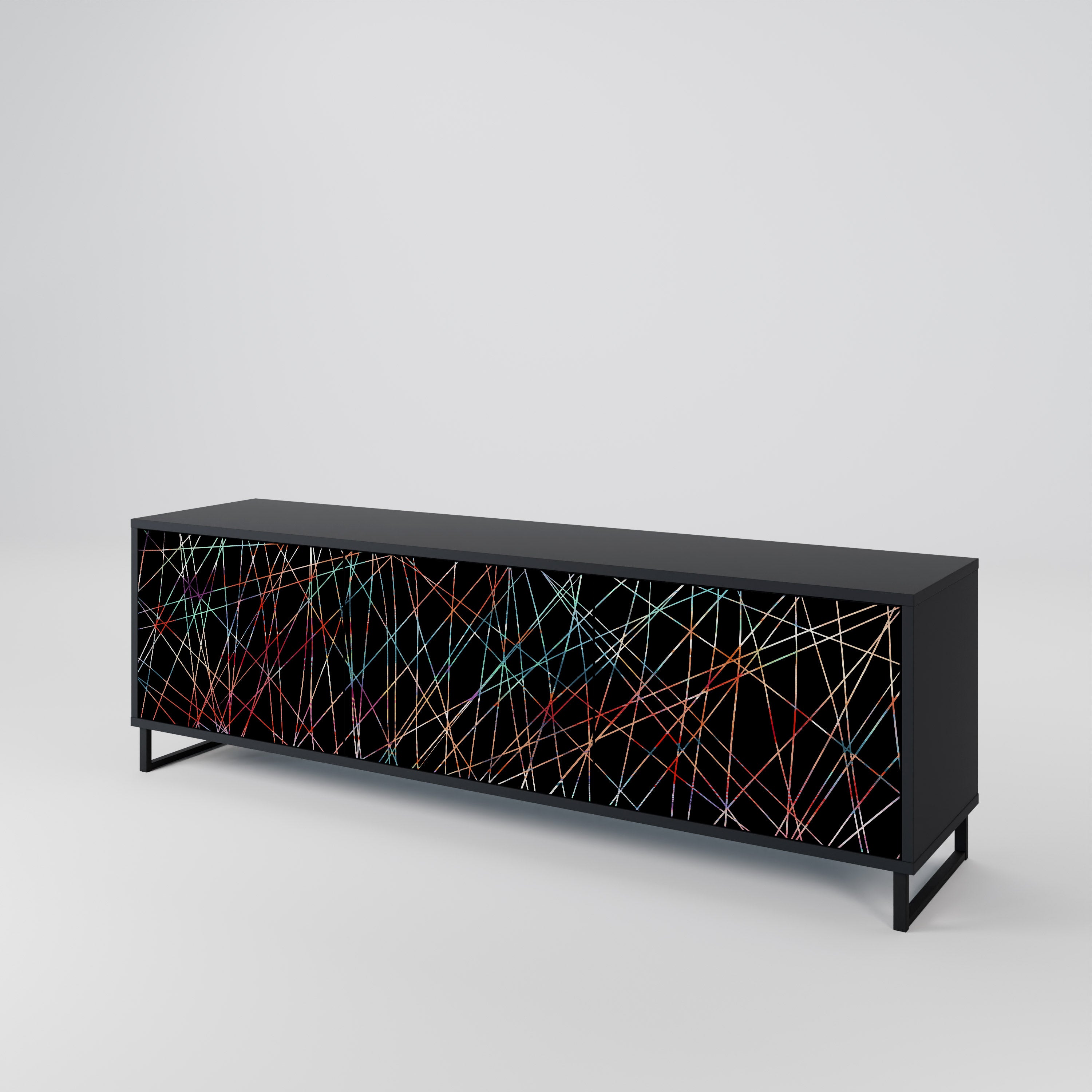 Mueble de TV de 3 puertas LUMINOUS SNARE con acabado negro