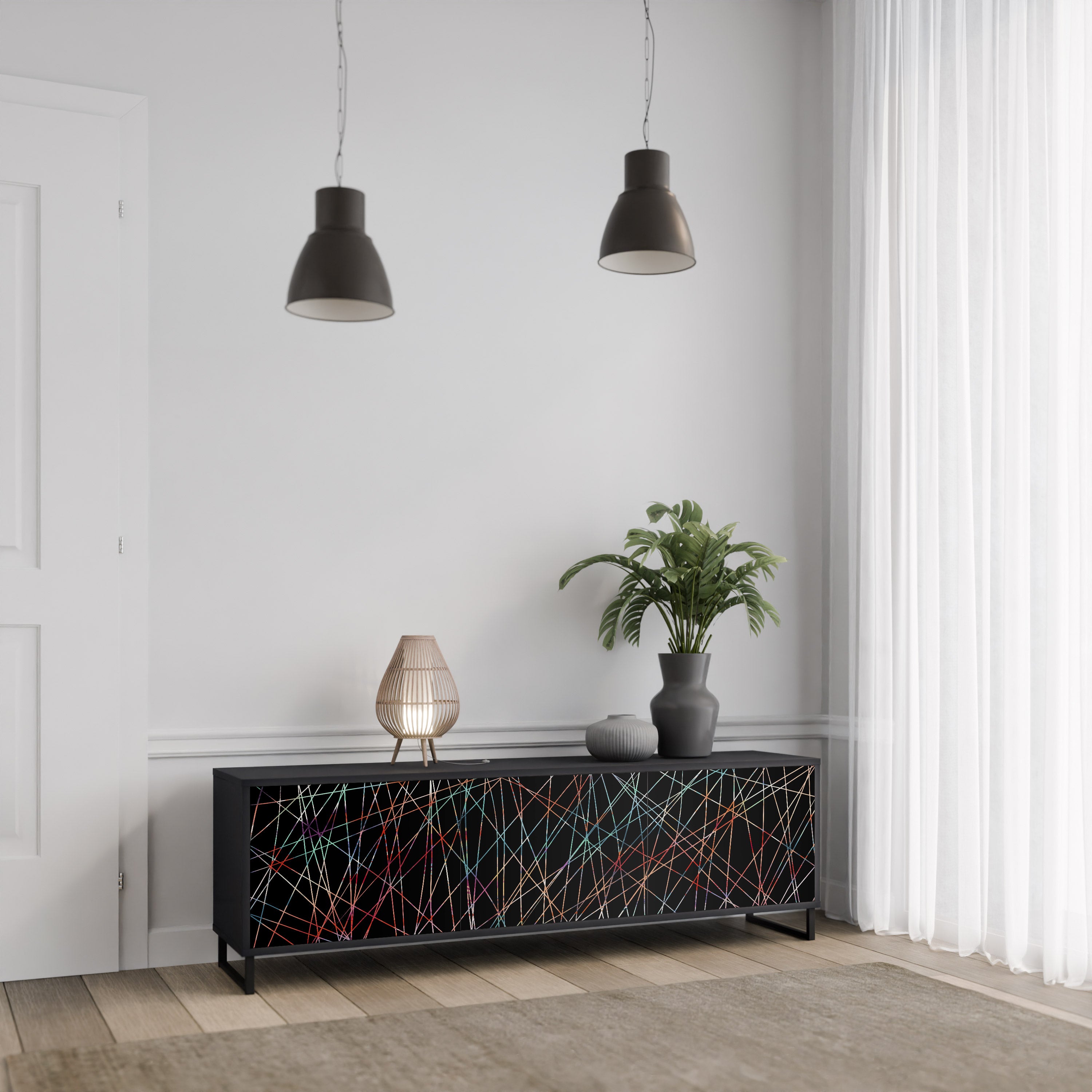 Mueble de TV de 3 puertas LUMINOUS SNARE con acabado negro